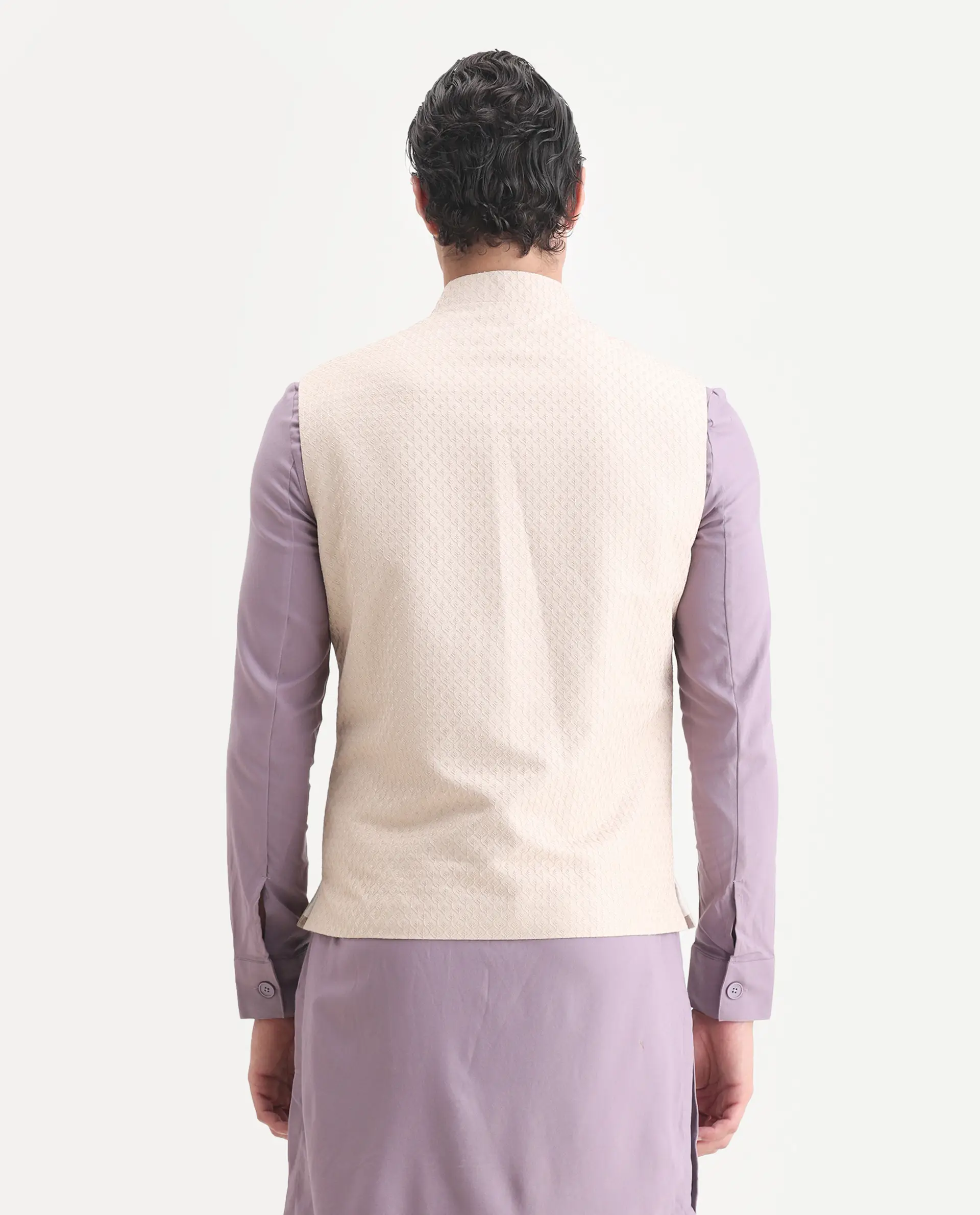 Rare Rabbit Men's Lasmos-B1 Beige Viscose Embroidered Regular Fit Sleeveless Mandarin Collar Bandhgala Nehru Jacket - Image 7
