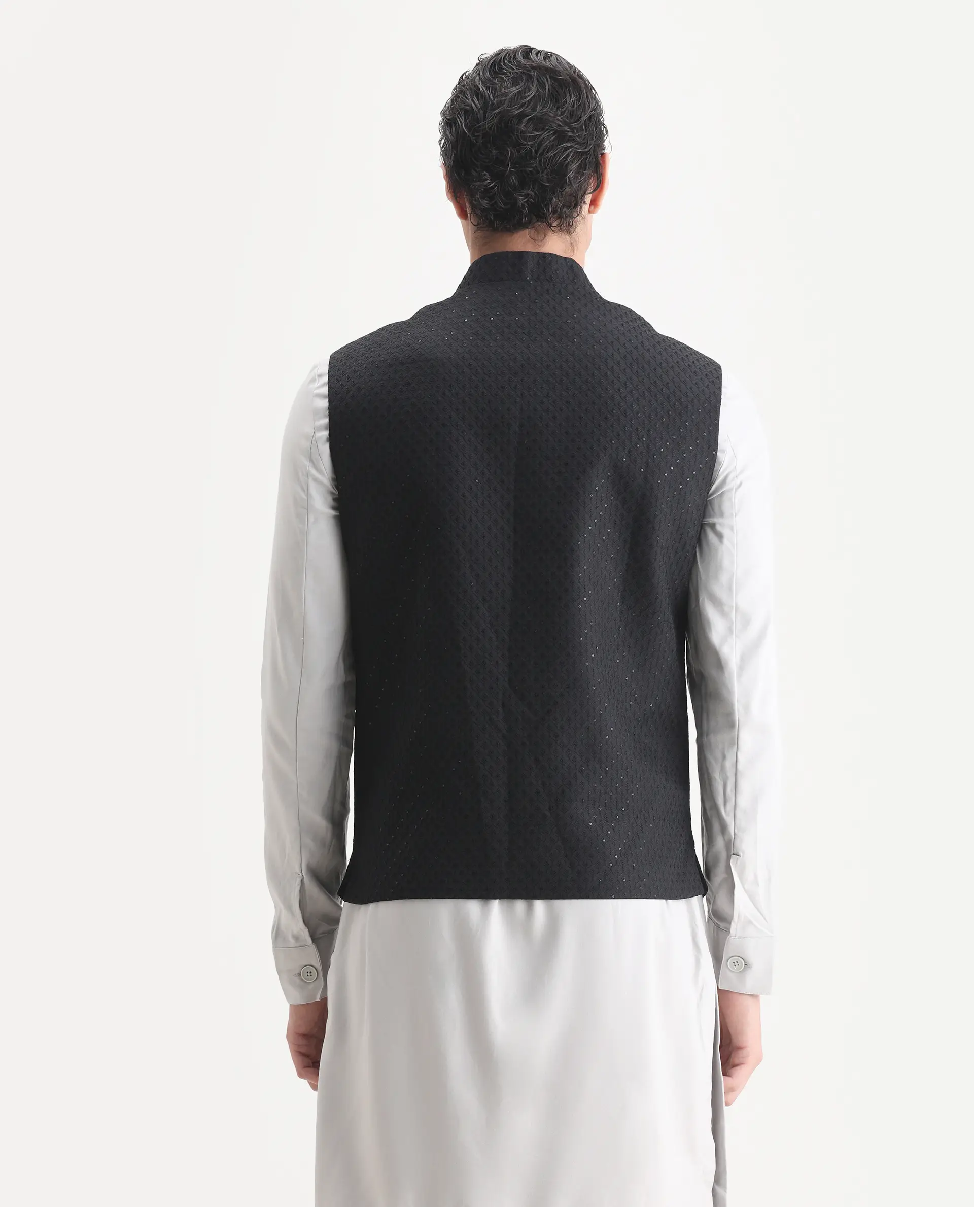 Rare Rabbit Men's Lasmos-B1 Black Viscose Embroidered Regular Fit Sleeveless Mandarin Collar Bandhgala Rare Rabbit Men's Lasmos-B1 Beige Viscose Embroidered Regular Fit Sleeveless Mandarin Collar Bandhgala Nehru Jacket - Image 7