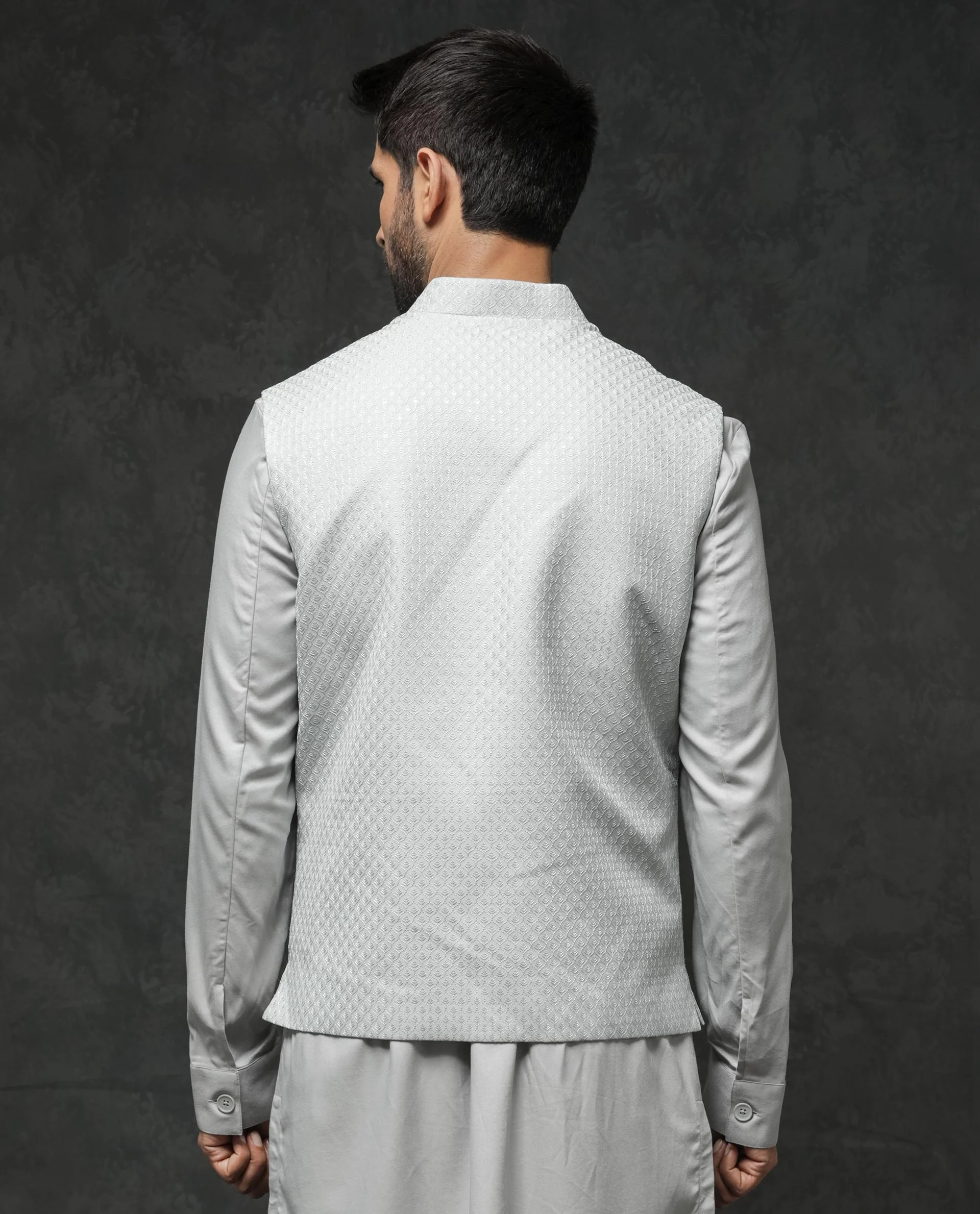Rare Rabbit Men's Guild Festive Lasmos B1 Light Grey Viscose Embroidered Regular Fit Sleeveless Mandarin Collar Bandhgala Rare Rabbit Men's Lasmos-B1 Beige Viscose Embroidered Regular Fit Sleeveless Mandarin Collar Bandhgala Nehru Jacket - Image 13