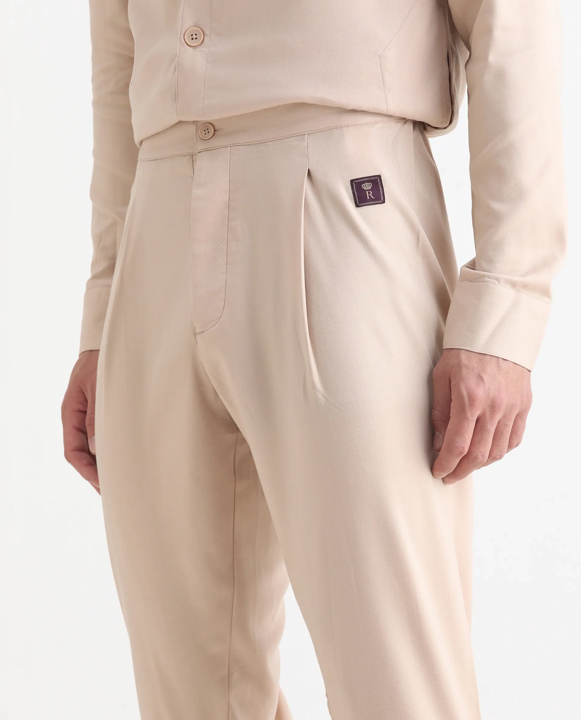 Rare Rabbit Men's Lasmos-K Beige Plain Regular Fit Full Sleeve Mandarin Collar Kurta - Image 3