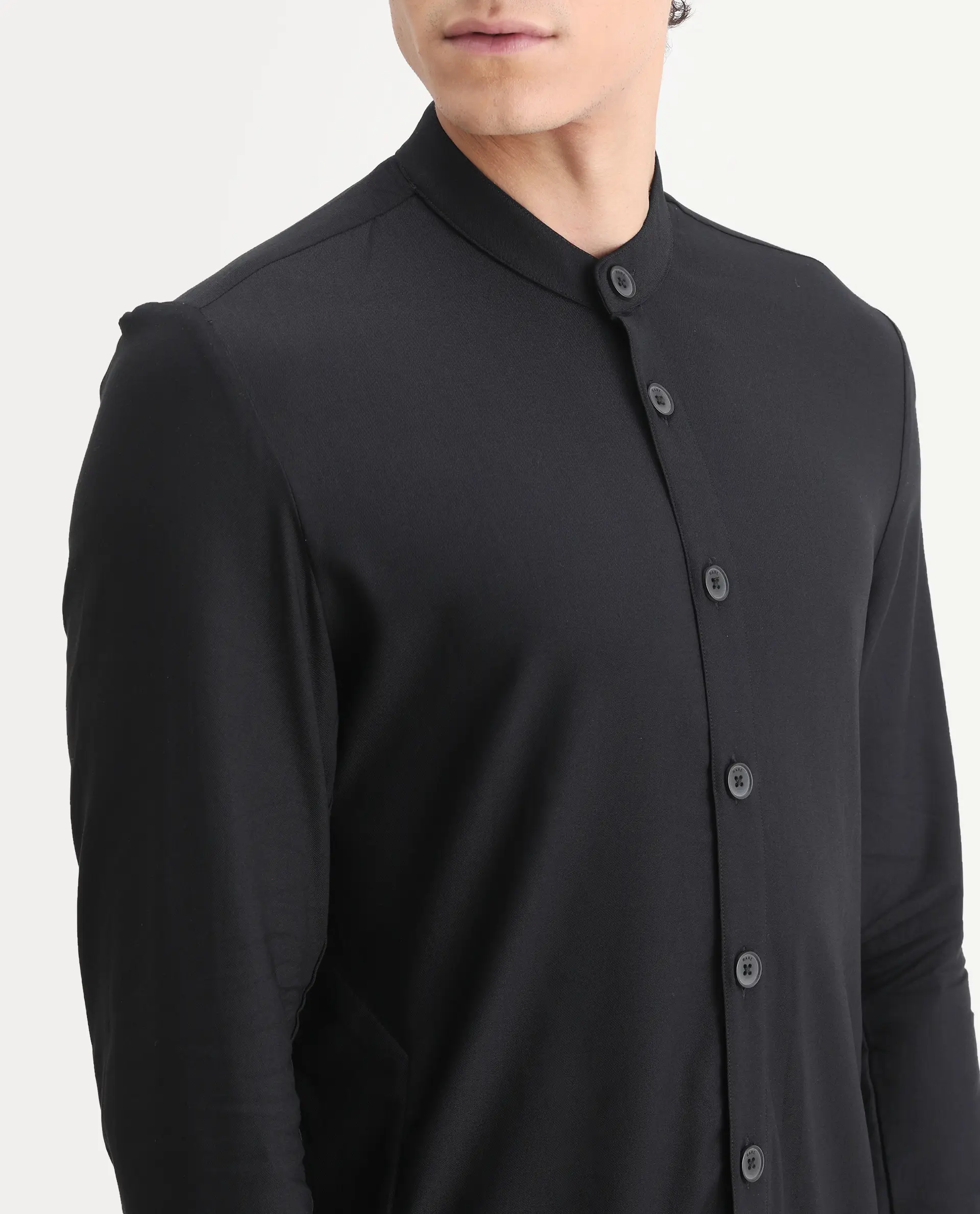 Rare Rabbit Men's Lasmosk Black Plain Regular Fit Full Sleeve Mandarin Collar Kurta - Image 3