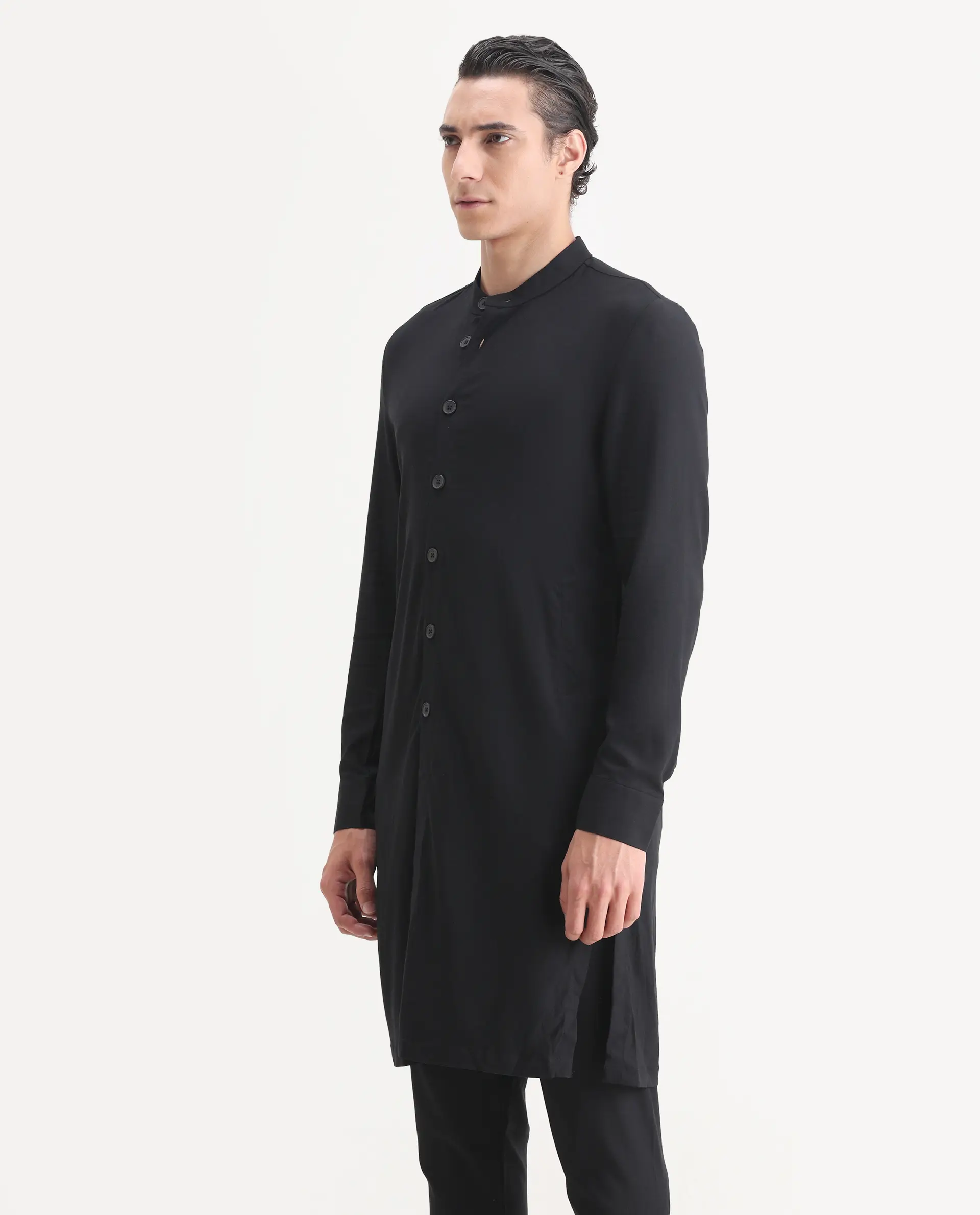 Rare Rabbit Men's Lasmosk Black Plain Regular Fit Full Sleeve Mandarin Collar Kurta - Image 5