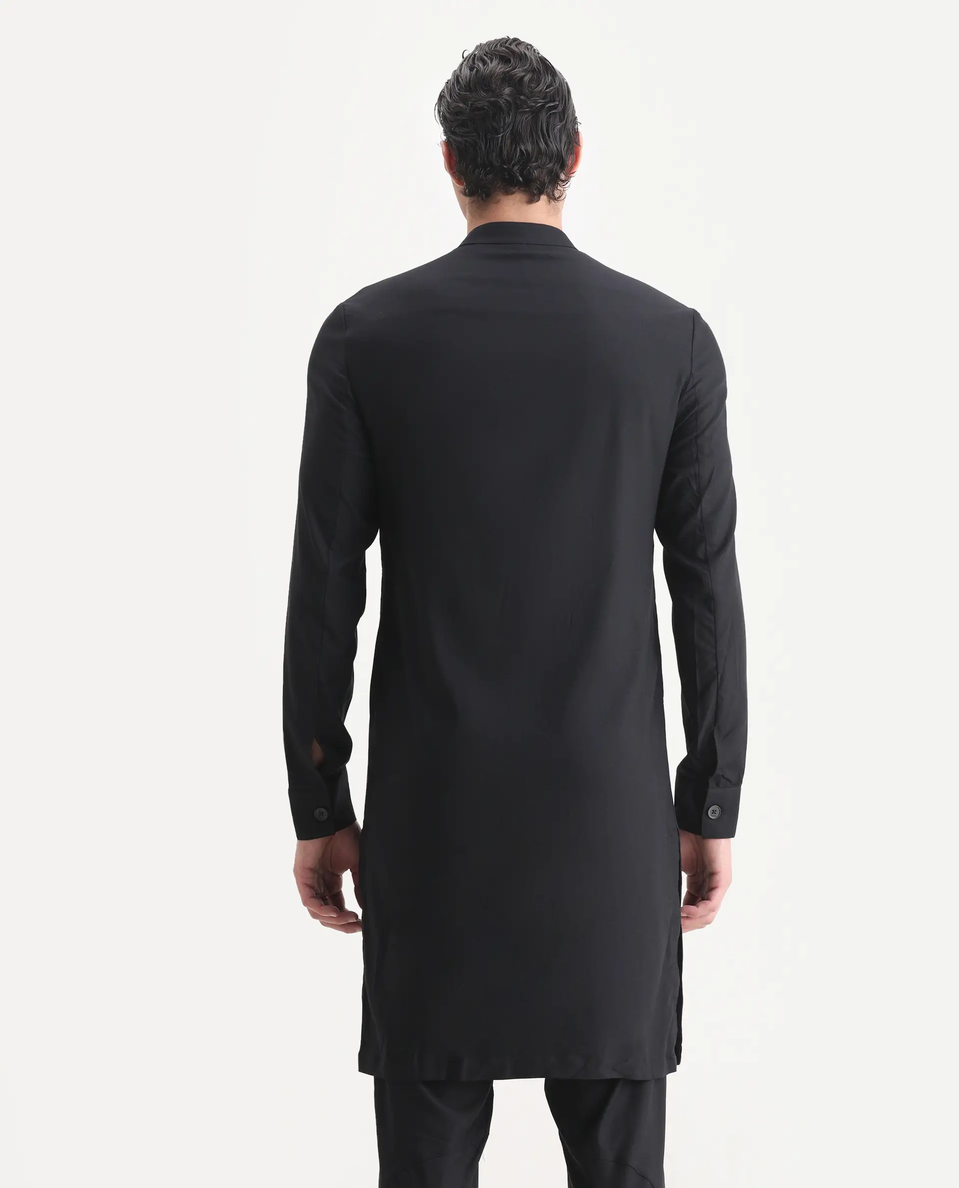 Rare Rabbit Men's Lasmosk Black Plain Regular Fit Full Sleeve Mandarin Collar Kurta - Image 6