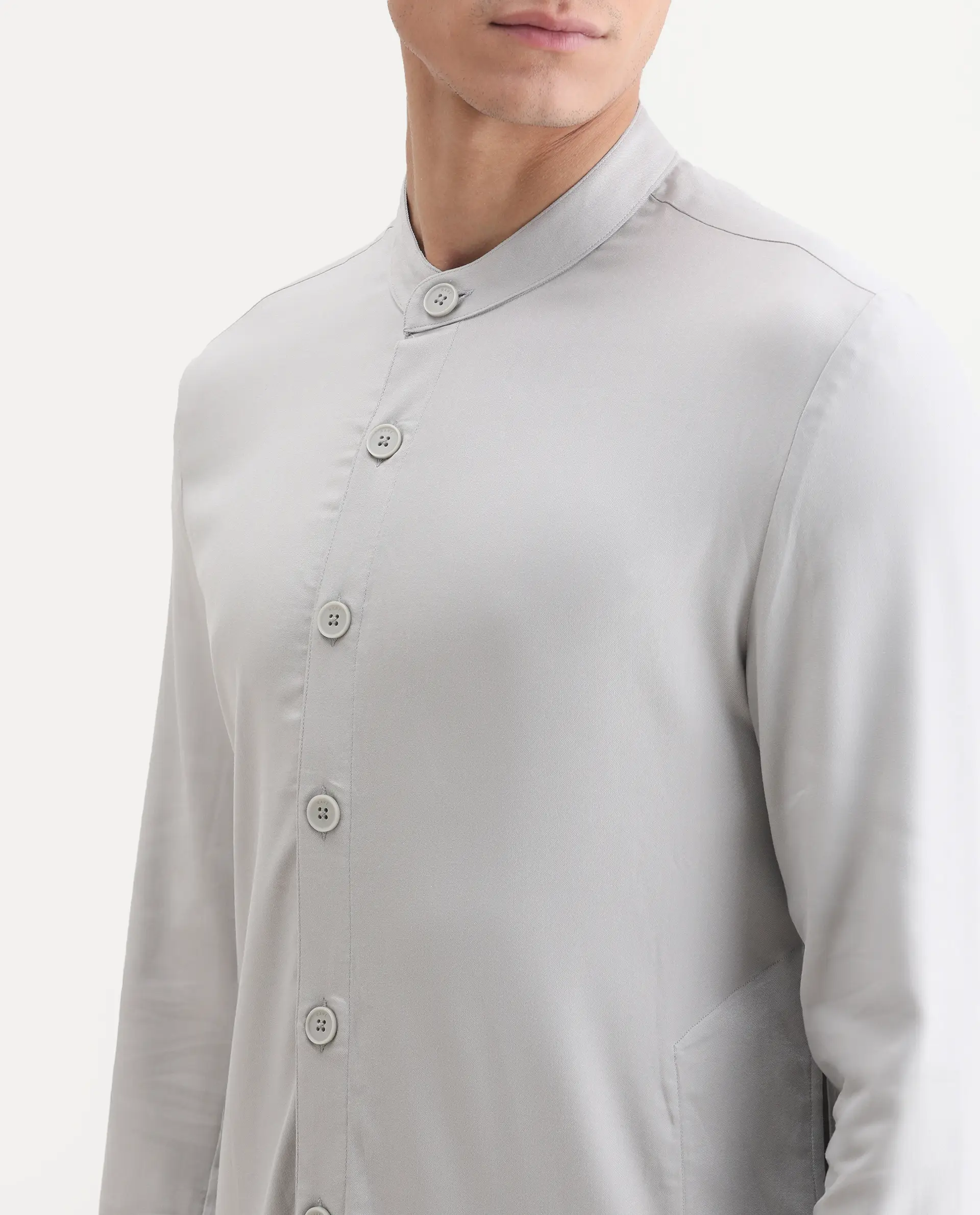 Rare Rabbit Men's Lasmosk Light Grey Plain Regular Fit Full Sleeve Mandarin Collar Kurta - Image 3
