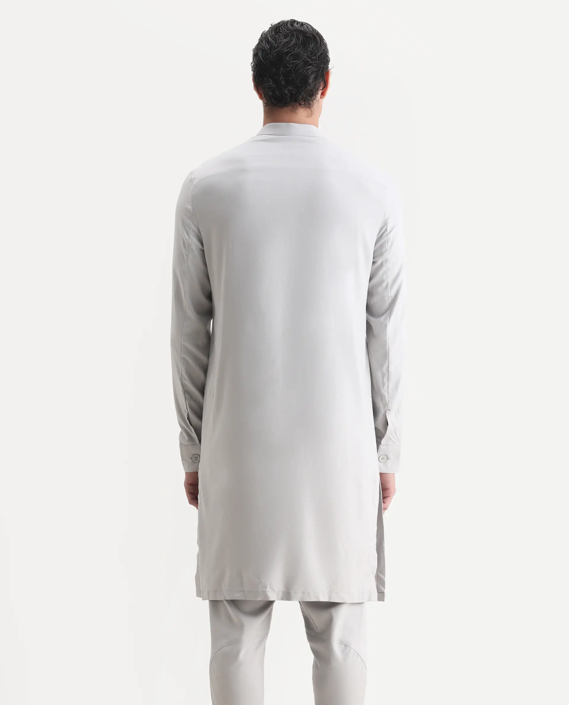 Rare Rabbit Men's Lasmosk Light Grey Plain Regular Fit Full Sleeve Mandarin Collar Kurta - Image 7