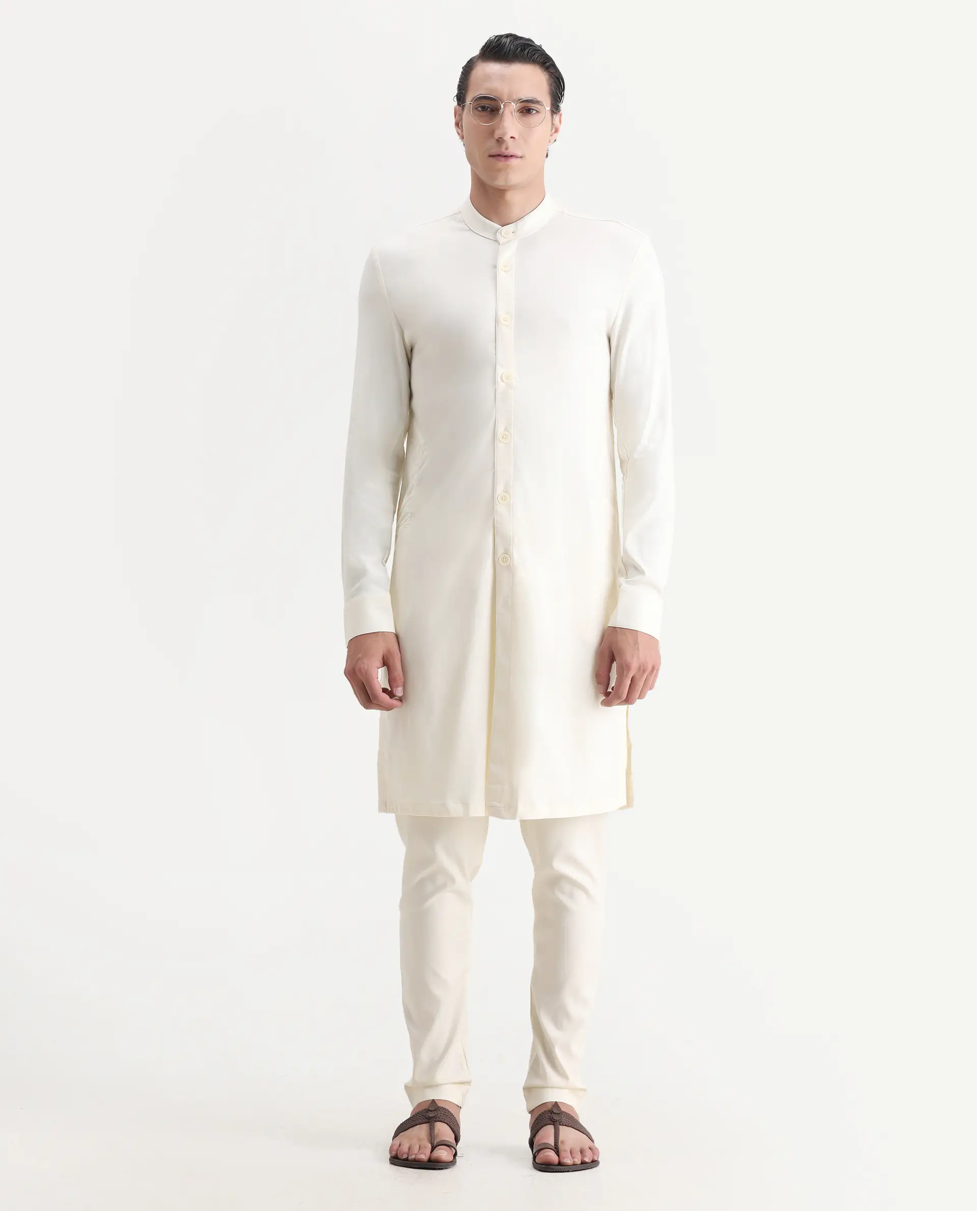 Rare Rabbit Men's Lasmosk Off White Plain Regular Fit Full Sleeve Mandarin Collar Kurta - Image 2