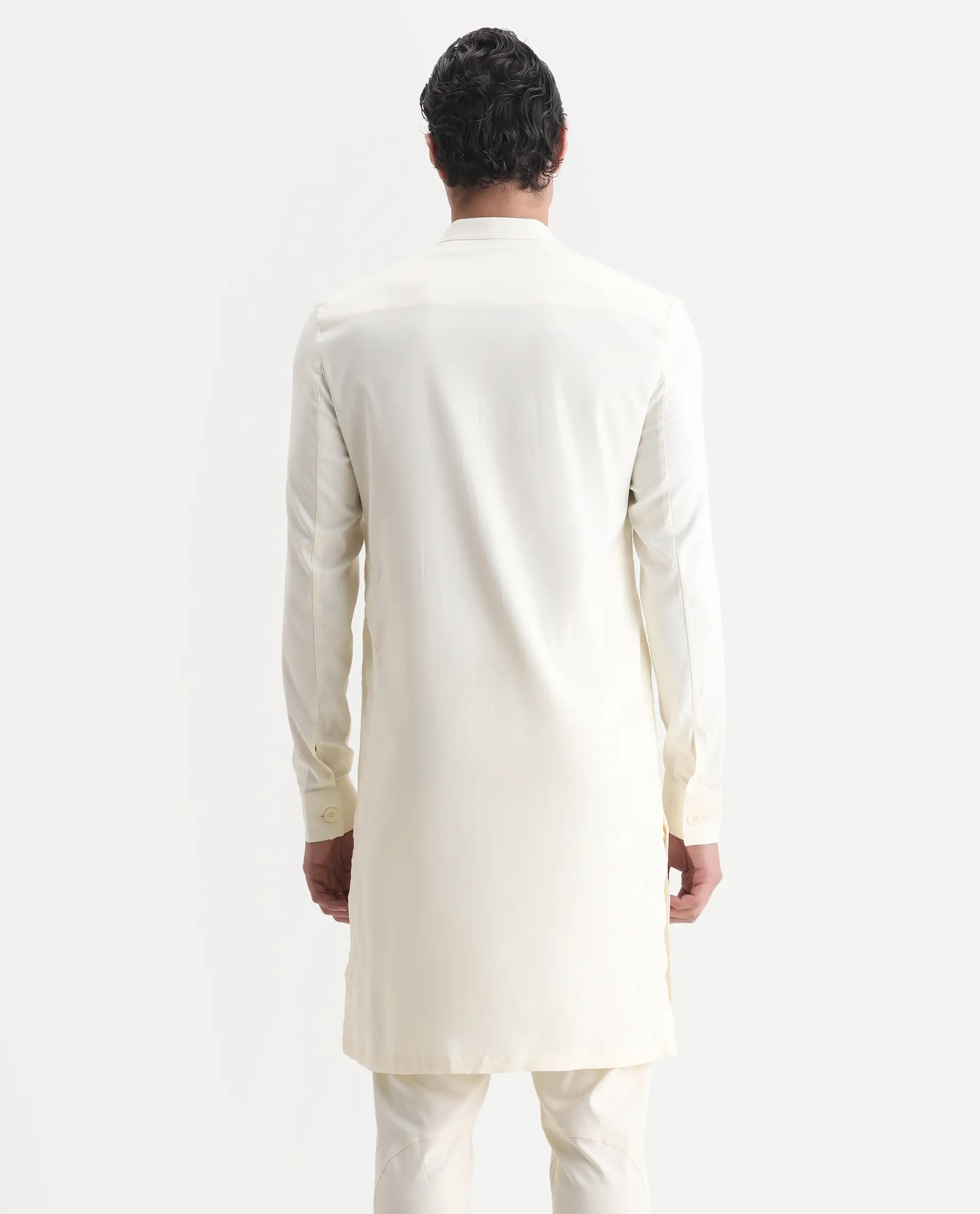 Rare Rabbit Men's Lasmosk Off White Plain Regular Fit Full Sleeve Mandarin Collar Kurta - Image 7