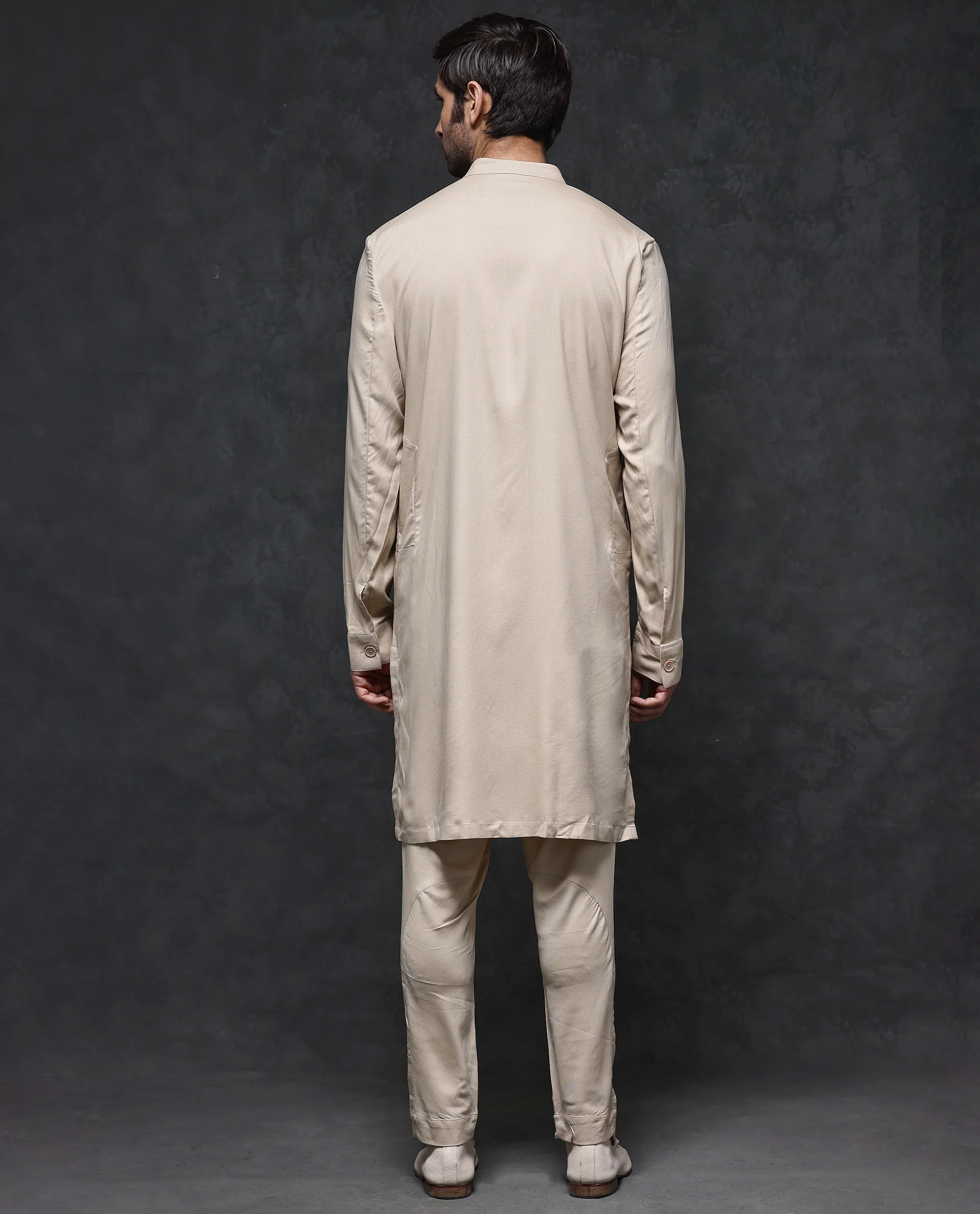 Rare Rabbit Men's Lasmos-K1 Beige Viscose Plain Regular Fit Full Sleeve Mandarin Collar Kurta - Image 8