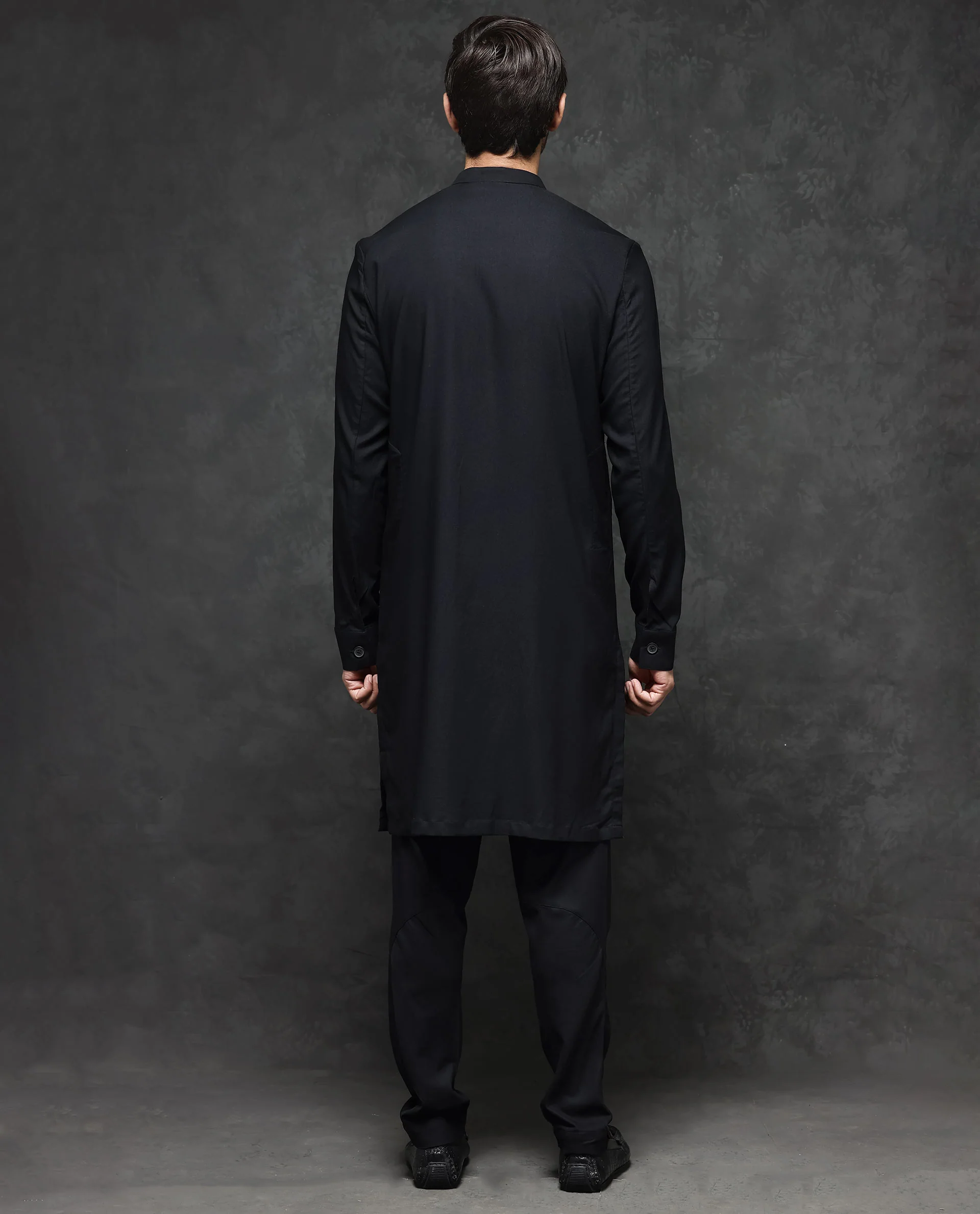 Rare Rabbit Men's Lasmos-K1 Black Viscose Plain Regular Fit Full Sleeve Mandarin Collar Kurta - Image 10