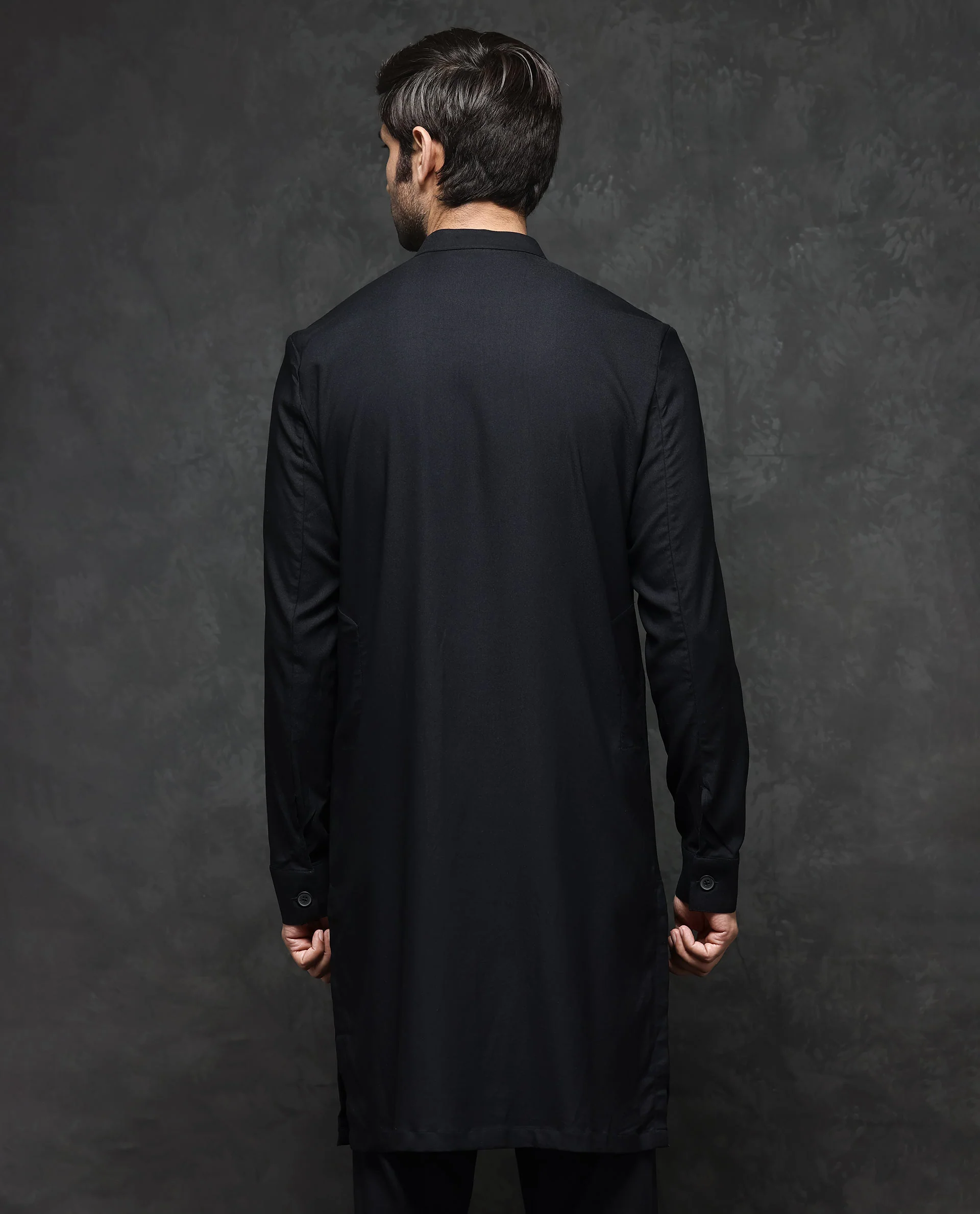 Rare Rabbit Men's Lasmos-K1 Black Viscose Plain Regular Fit Full Sleeve Mandarin Collar Kurta - Image 11
