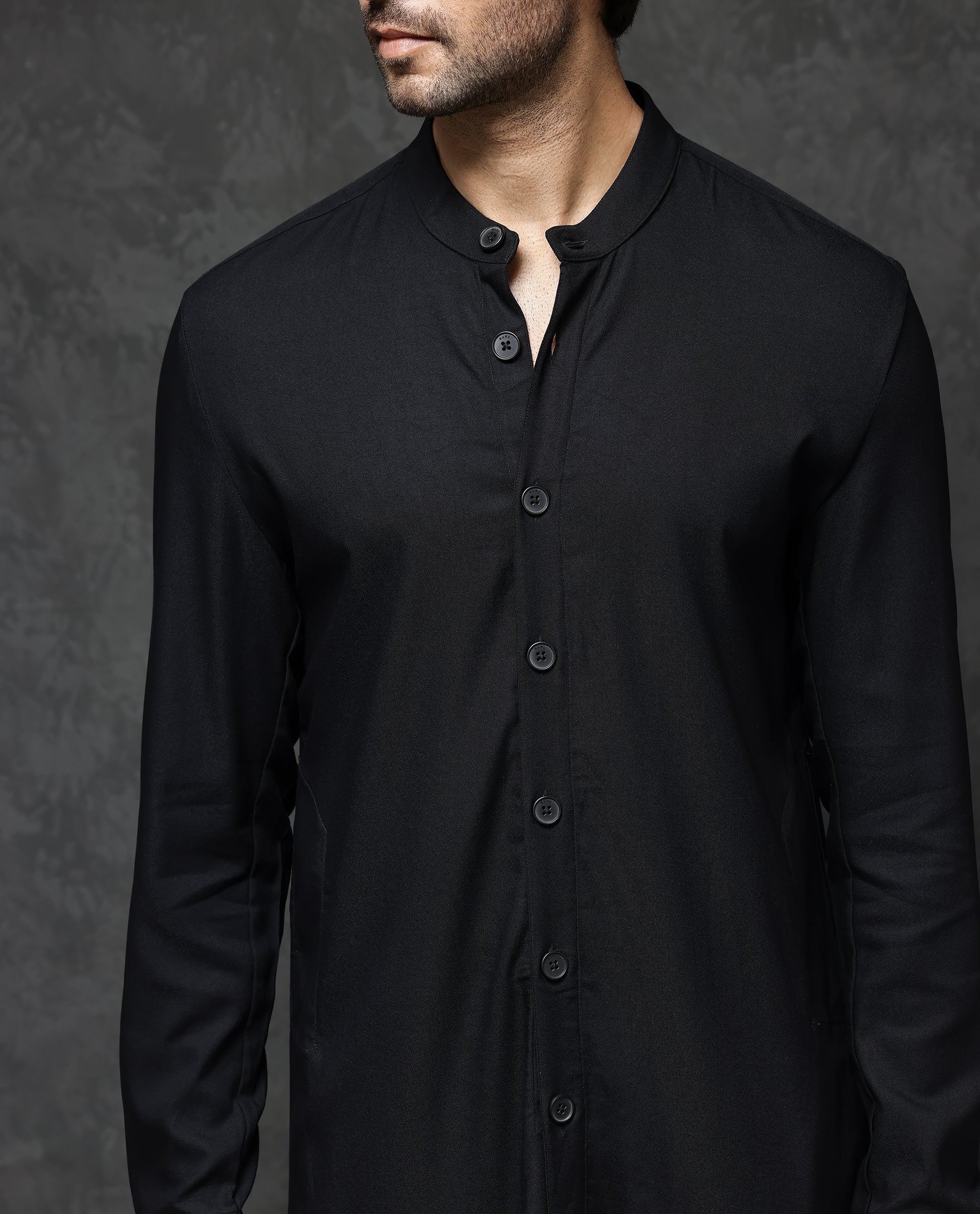 Rare Rabbit Men's Lasmos-K1 Black Viscose Plain Regular Fit Full Sleeve Mandarin Collar Kurta - Image 4