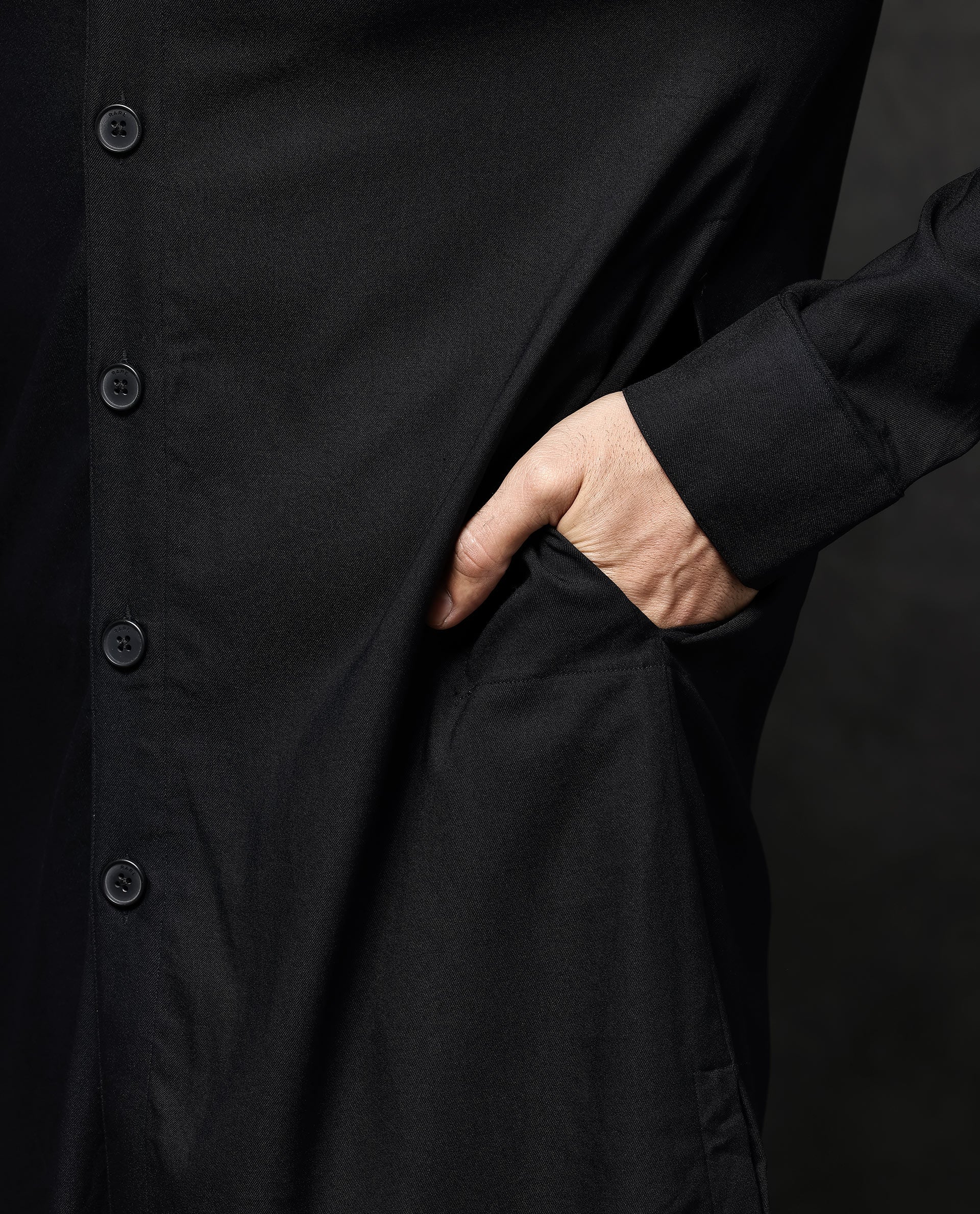 Rare Rabbit Men's Lasmos-K1 Black Viscose Plain Regular Fit Full Sleeve Mandarin Collar Kurta - Image 5