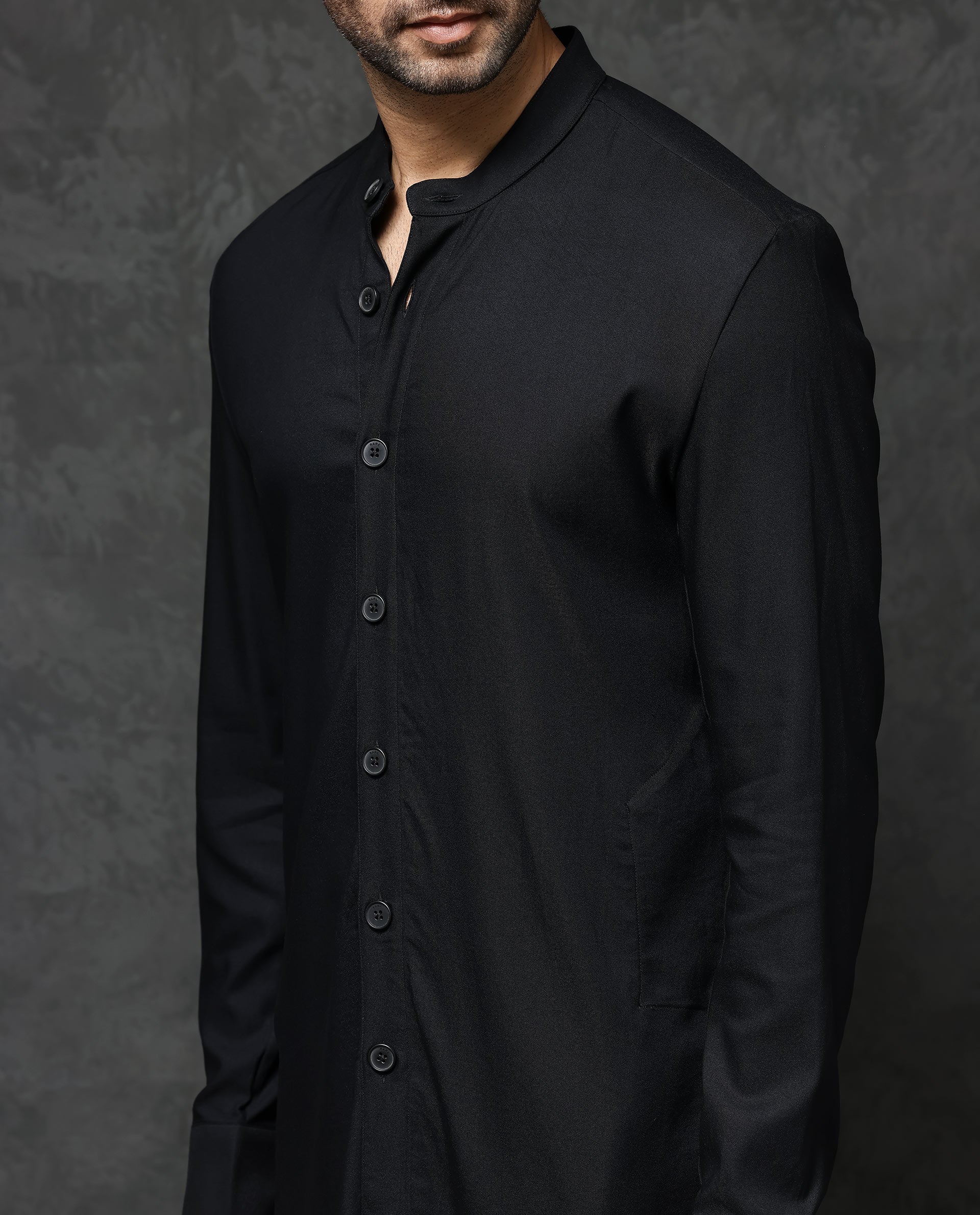 Rare Rabbit Men's Lasmos-K1 Black Viscose Plain Regular Fit Full Sleeve Mandarin Collar Kurta - Image 6
