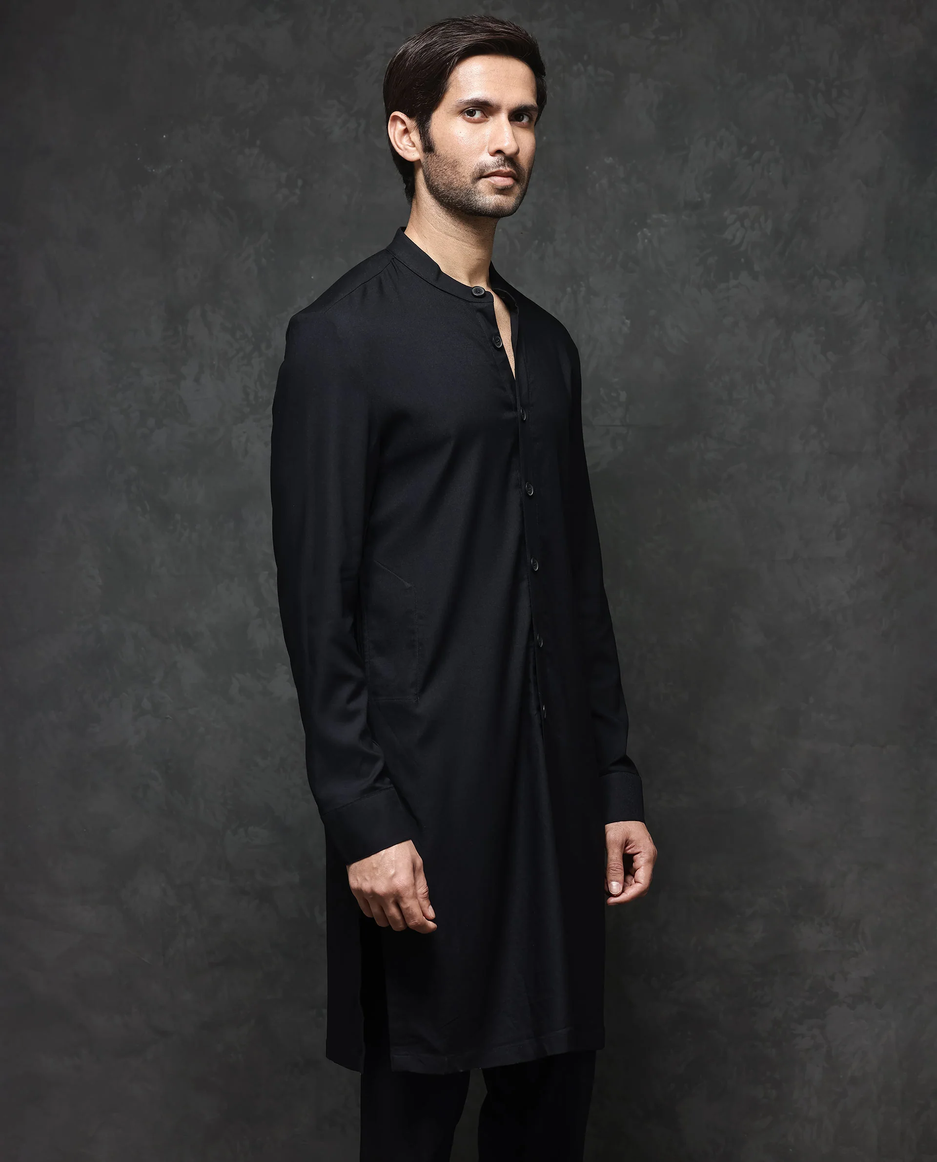 Rare Rabbit Men's Lasmos-K1 Black Viscose Plain Regular Fit Full Sleeve Mandarin Collar Kurta - Image 7