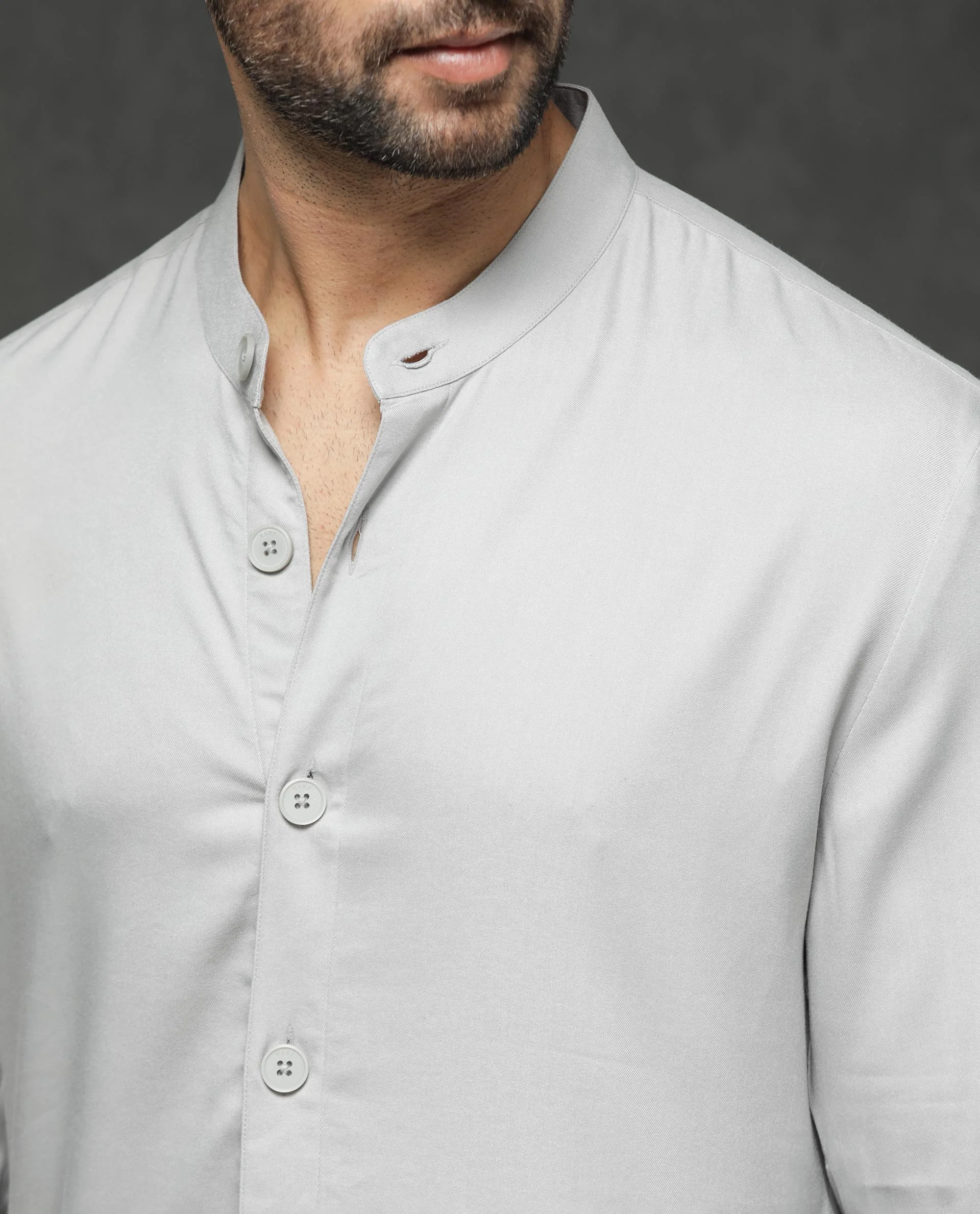 Rare Rabbit Men's Lasmos K1 Light Grey Viscose Plain Regular Fit Full Sleeve Mandarin Collar Kurta - Image 10