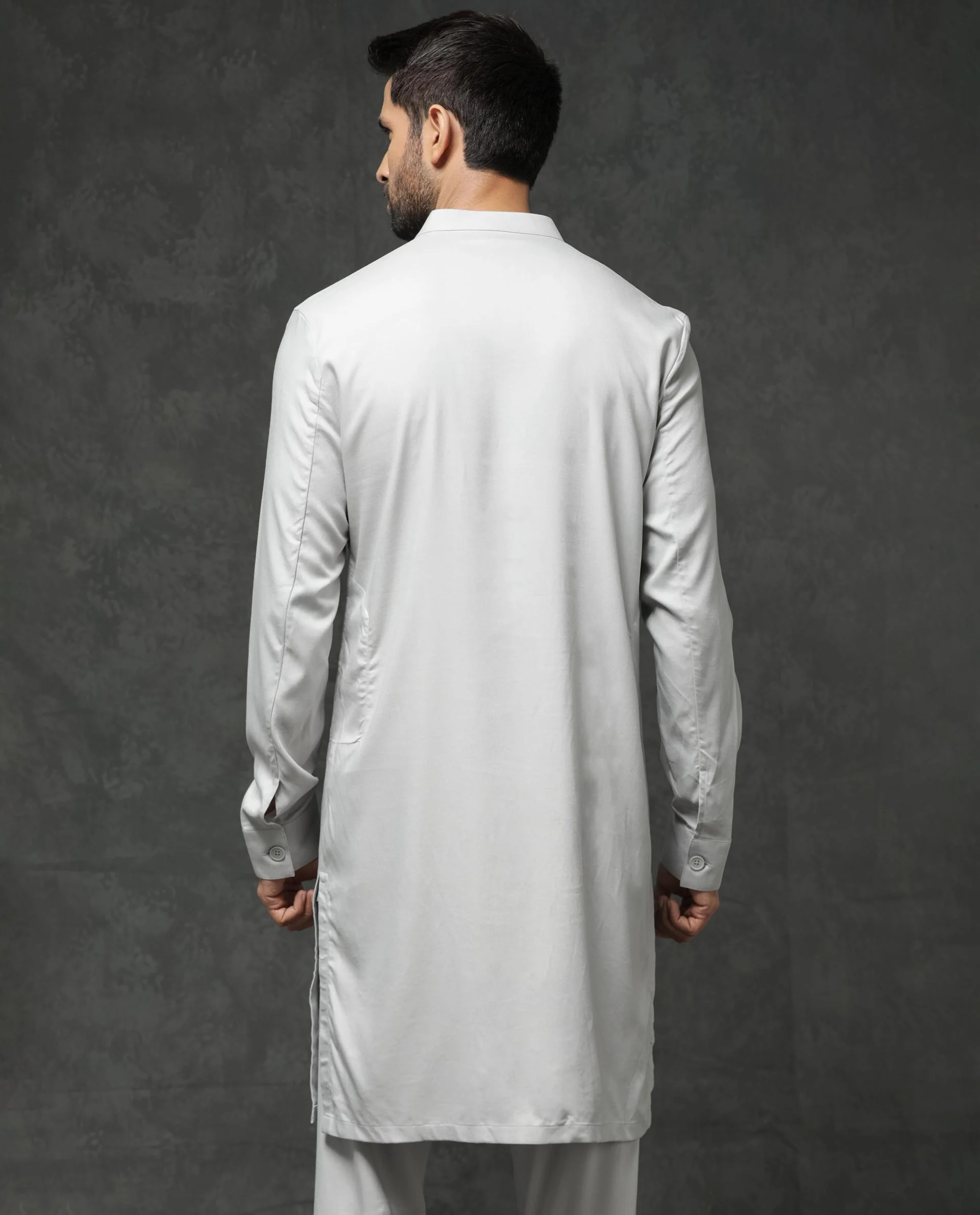 Rare Rabbit Men's Lasmos K1 Light Grey Viscose Plain Regular Fit Full Sleeve Mandarin Collar Kurta - Image 13