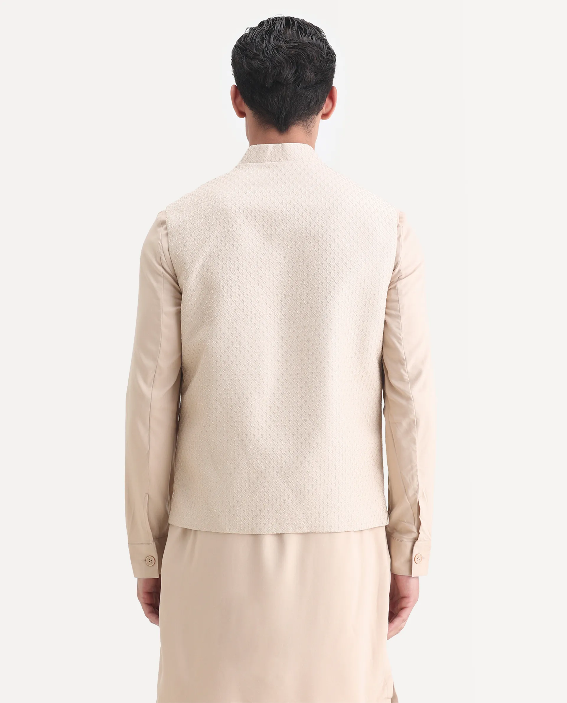 Rare Rabbit Men's Lasmos-Kpb Beige Viscose Embroidered Regular Fit Full Sleeve Mandarin Collar Kurta Suit - Image 6