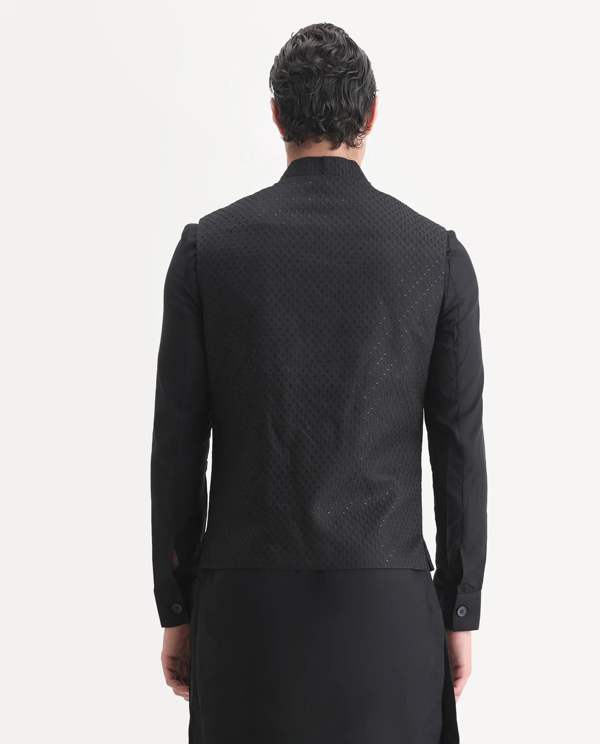 Rare Rabbit Men's Lasmos-Kpb Black Viscose Embroidered Regular Fit Full Sleeve Mandarin Collar Kurta Suit - Image 7