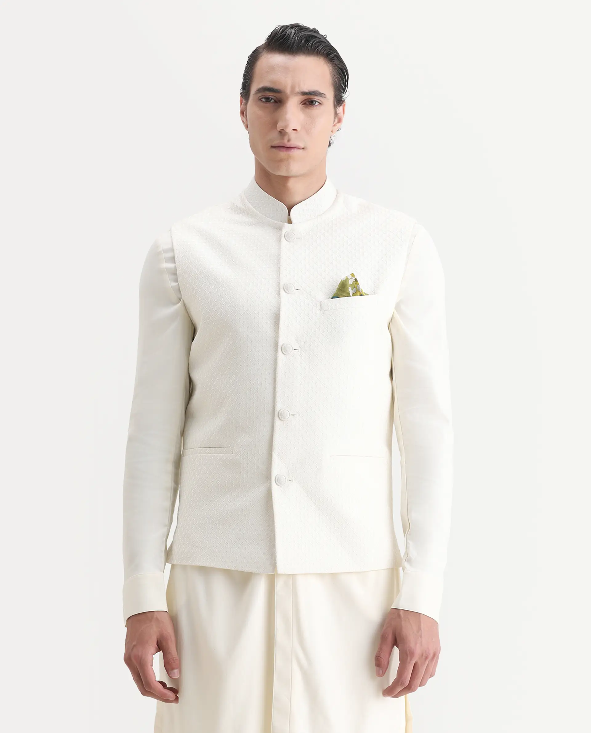 Rare Rabbit Men's Lasmos Kpb Off White Viscose Embroidered Regular Fit Full Sleeve Mandarin Collar Kurta Suit - Image 2