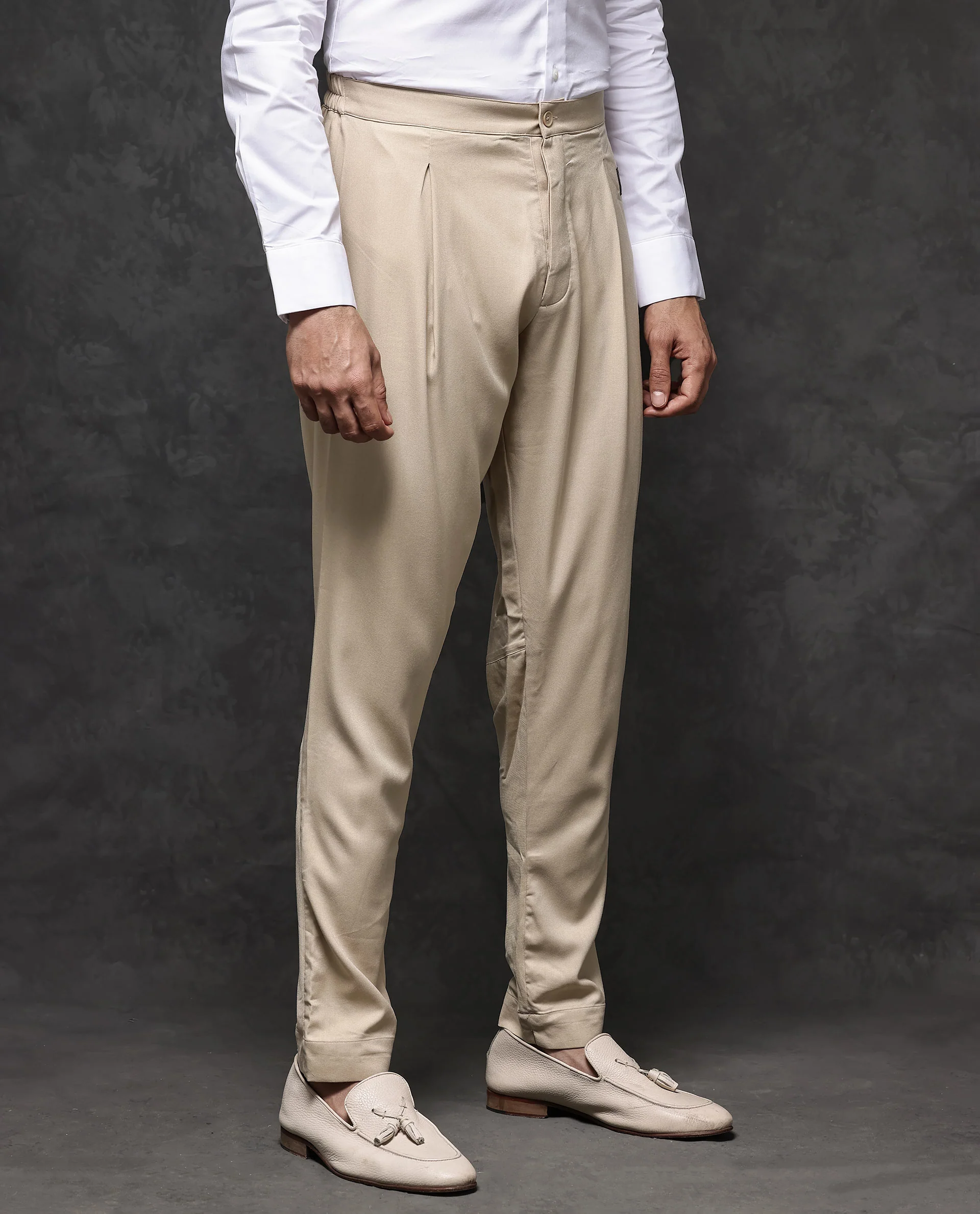 Rare Rabbit Men's Lasmosp Beige Viscose Plain Slim Fit Pajama - Image 3