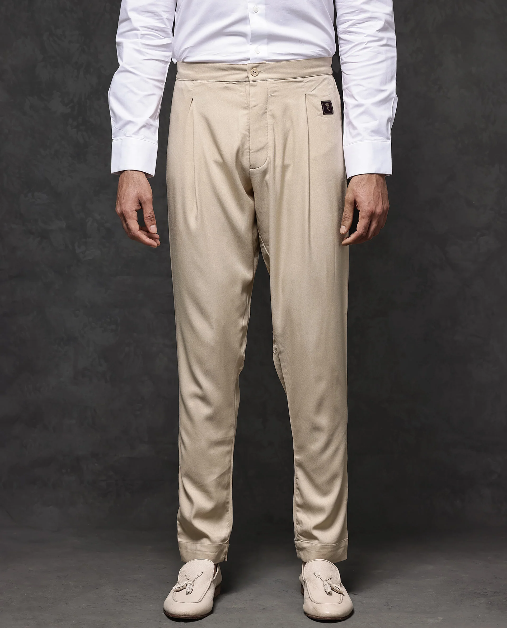 Rare Rabbit Men's Lasmosp Beige Viscose Plain Slim Fit Pajama - Image 5
