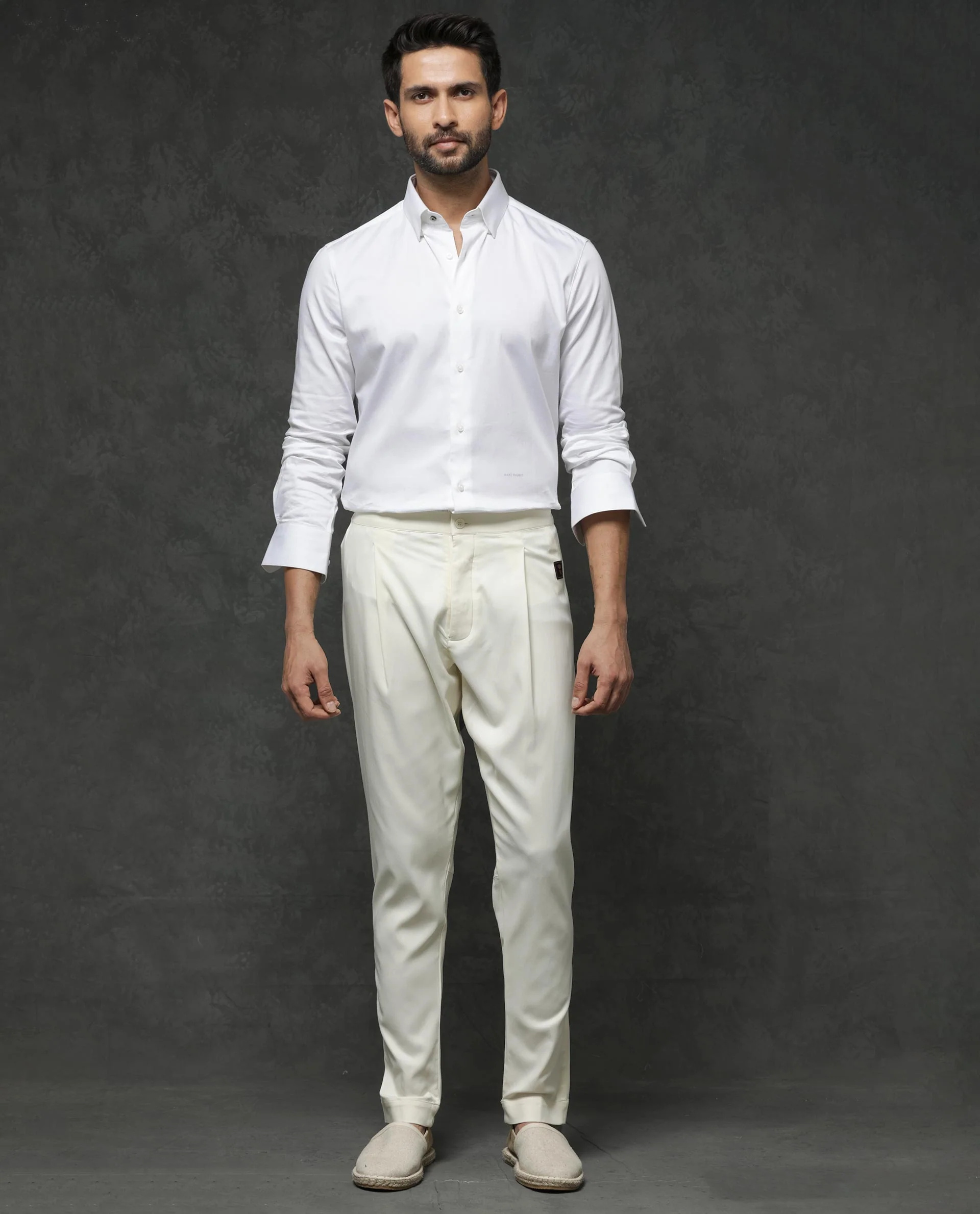 Rare Rabbit Men's Guild Festive Lasmos P1 Off White Viscose Plain Slim Fit Pajama - Image 2