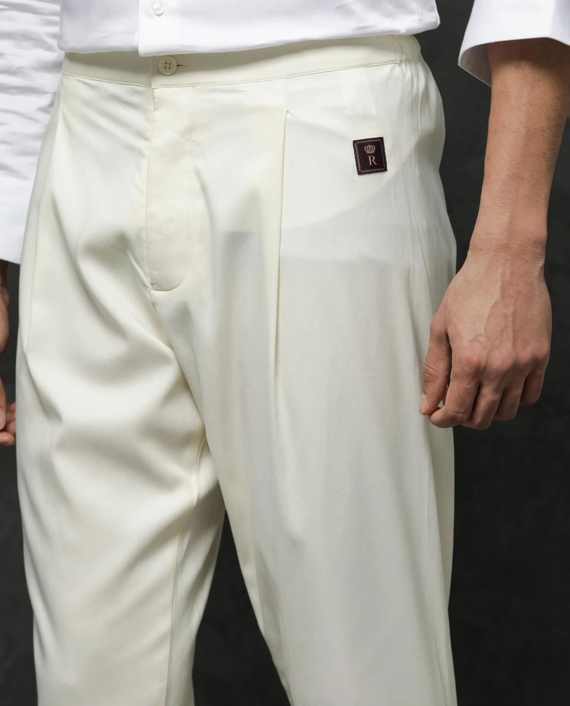 Rare Rabbit Men's Guild Festive Lasmos P1 Off White Viscose Plain Slim Fit Pajama - Image 4