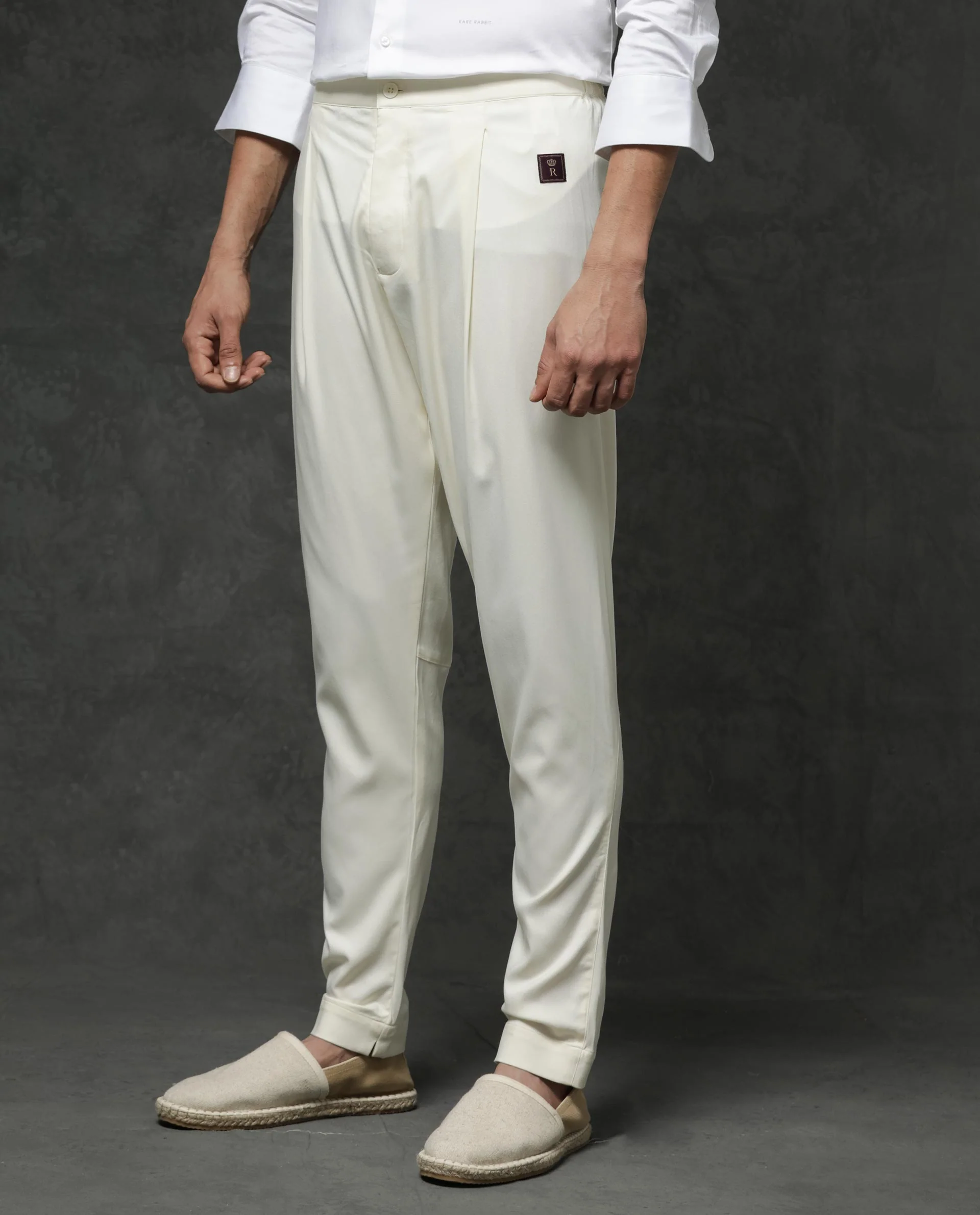 Rare Rabbit Men's Guild Festive Lasmos P1 Off White Viscose Plain Slim Fit Pajama - Image 5
