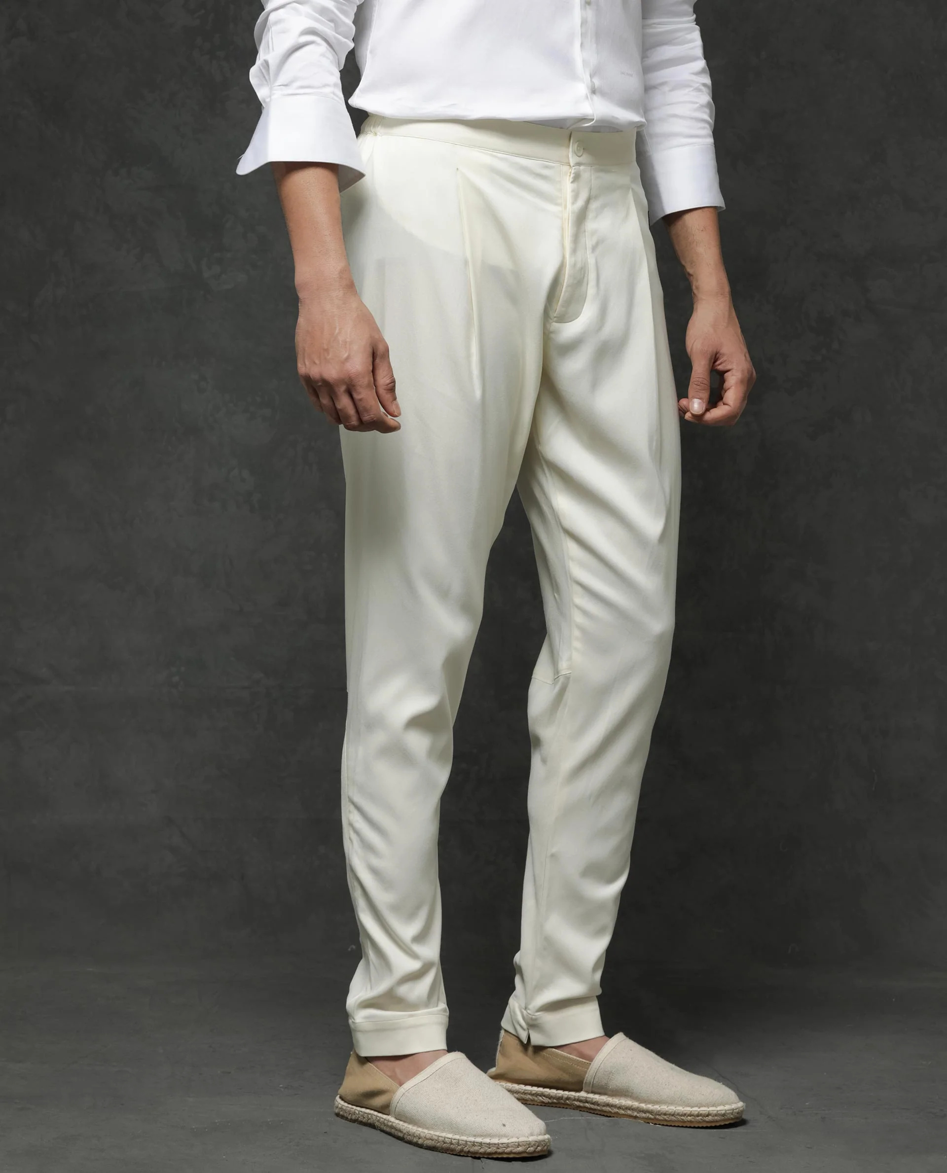 Rare Rabbit Men's Guild Festive Lasmos P1 Off White Viscose Plain Slim Fit Pajama - Image 6