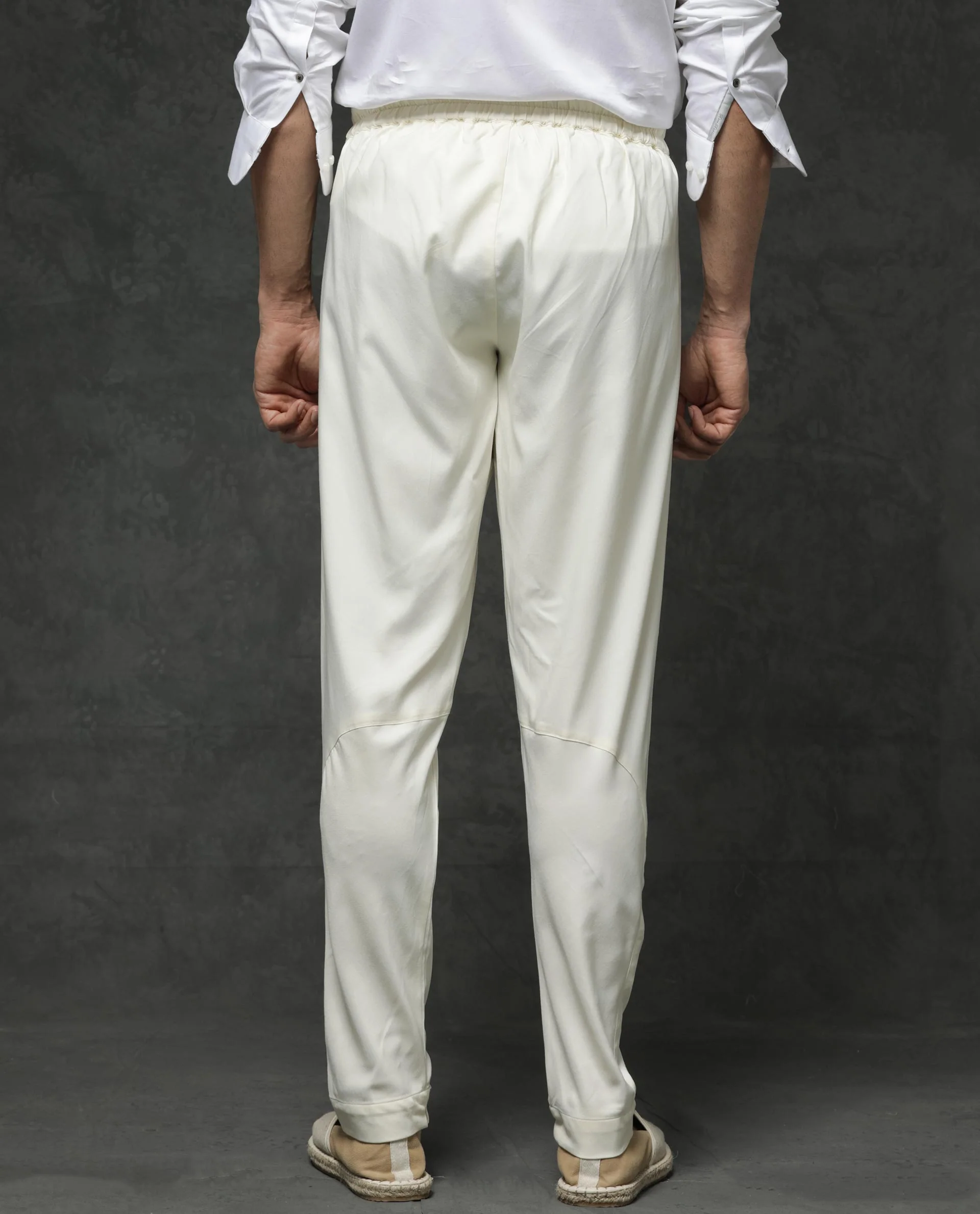 Rare Rabbit Men's Guild Festive Lasmos P1 Off White Viscose Plain Slim Fit Pajama - Image 7