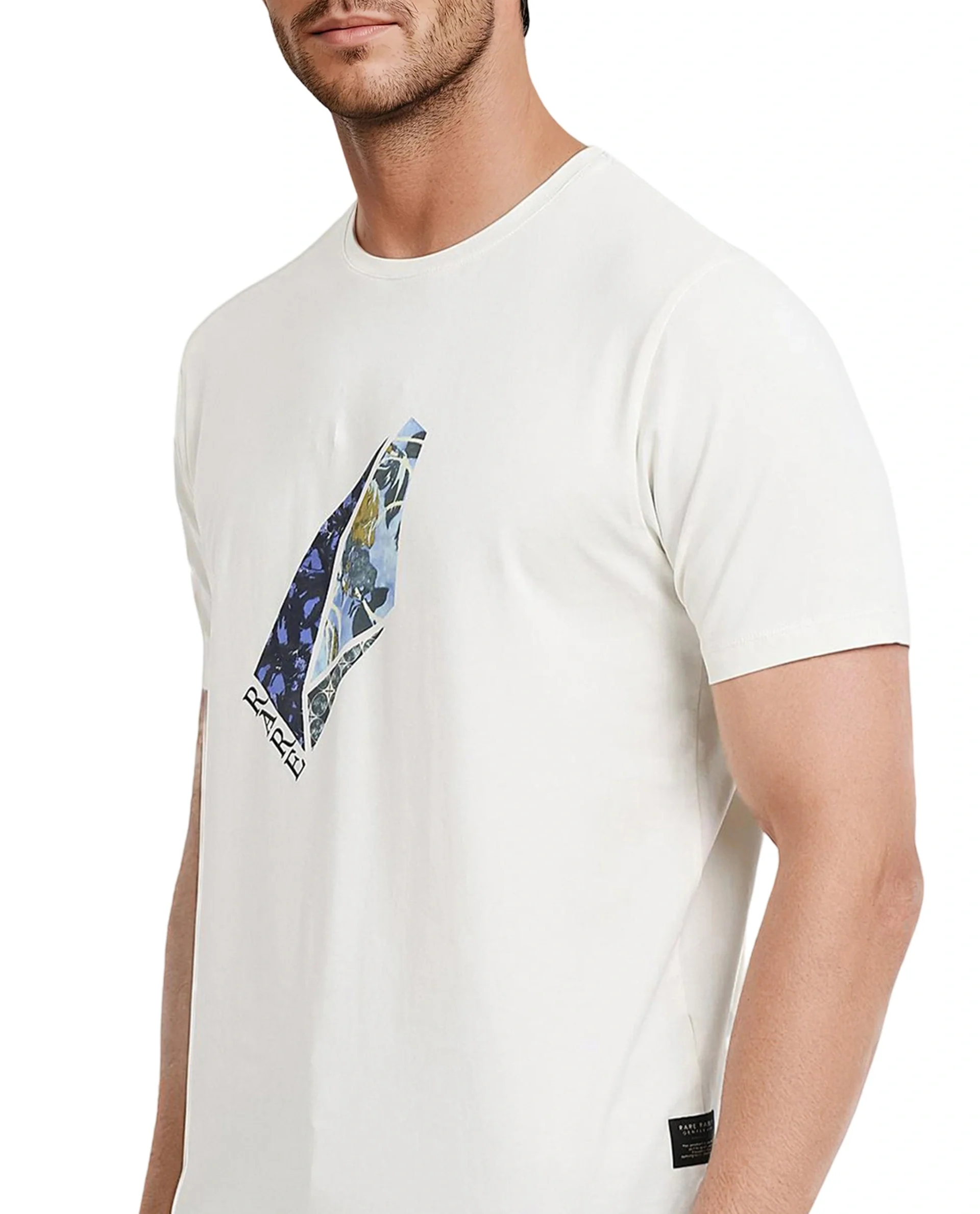 Rare Rabbit Men's Lason Off White Cotton Graphic Print Regular Fit Half Sleeve Crew Neck T-Shirt - Image 3