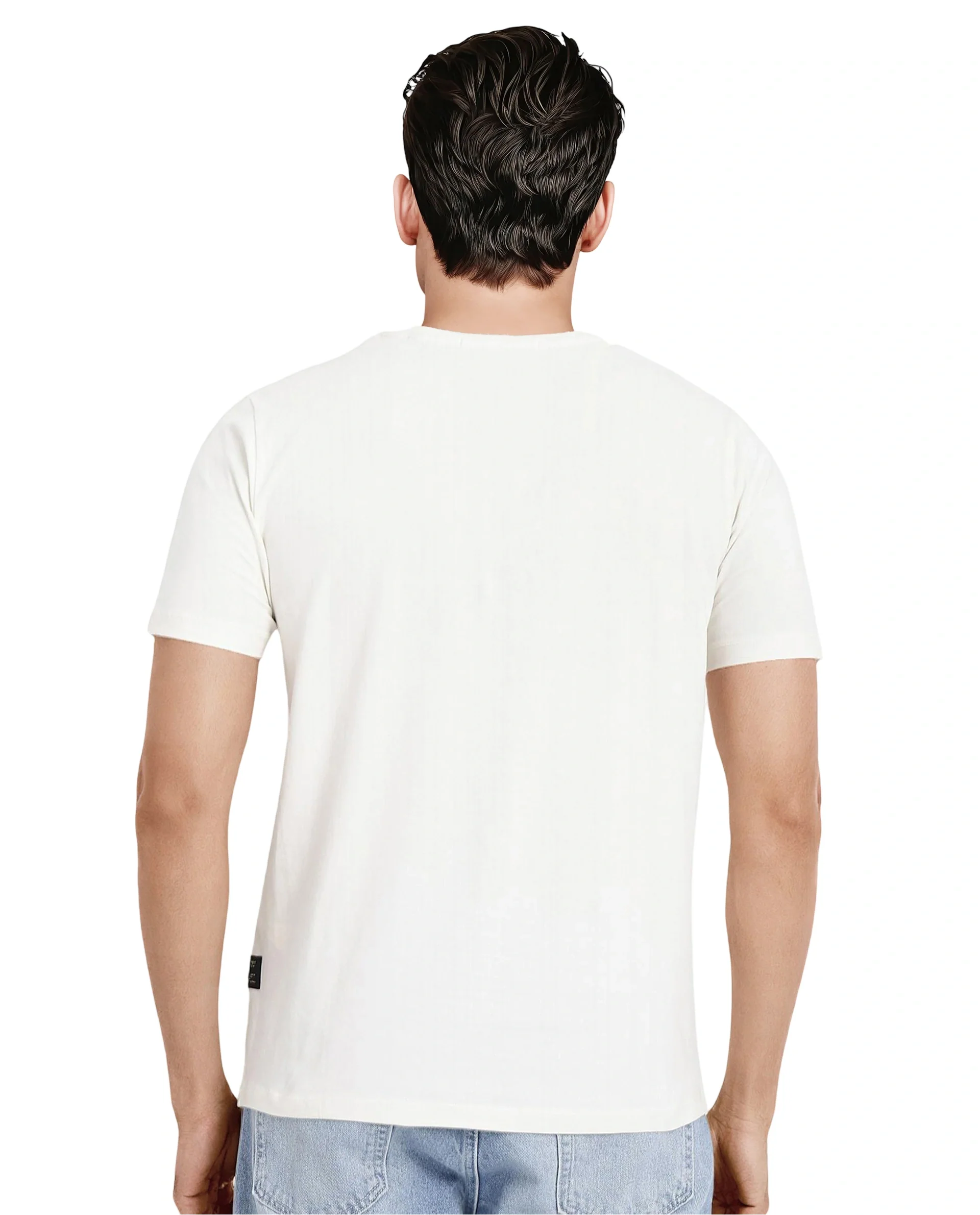 Rare Rabbit Men's Lason Off White Cotton Graphic Print Regular Fit Half Sleeve Crew Neck T-Shirt - Image 4