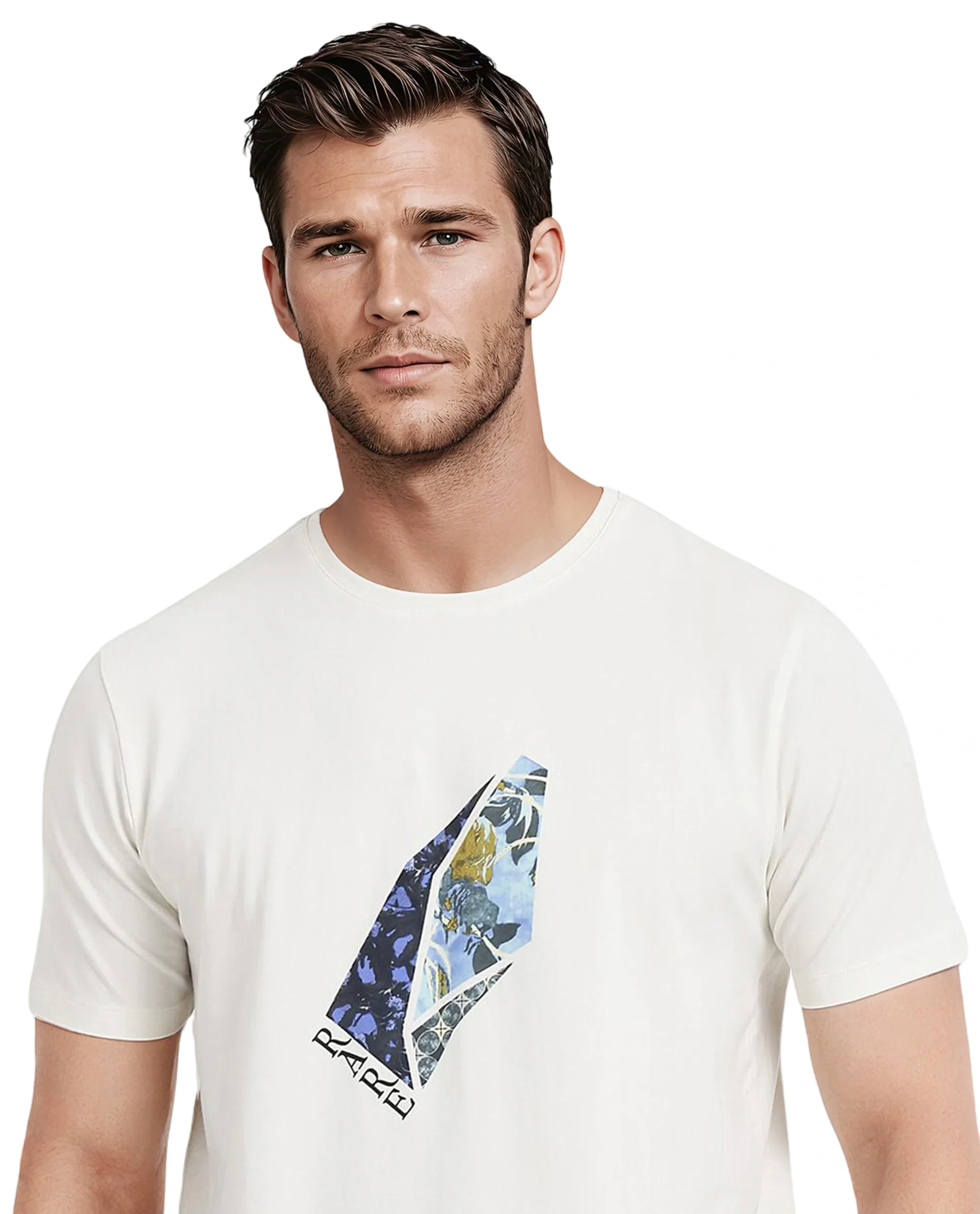 Rare Rabbit Men's Lason Off White Cotton Graphic Print Regular Fit Half Sleeve Crew Neck T-Shirt - Image 5