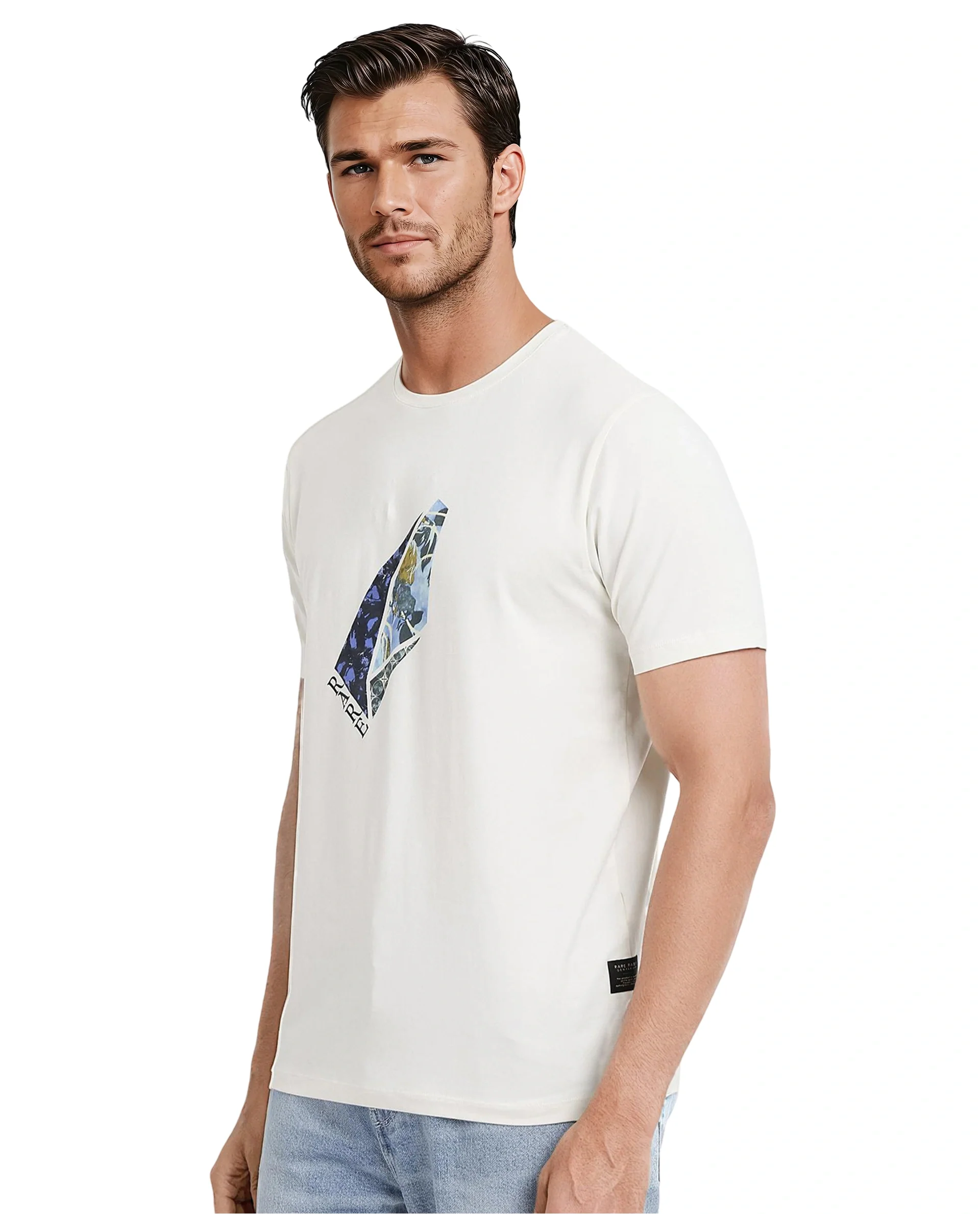 Rare Rabbit Men's Lason Off White Cotton Graphic Print Regular Fit Half Sleeve Crew Neck T-Shirt - Image 6