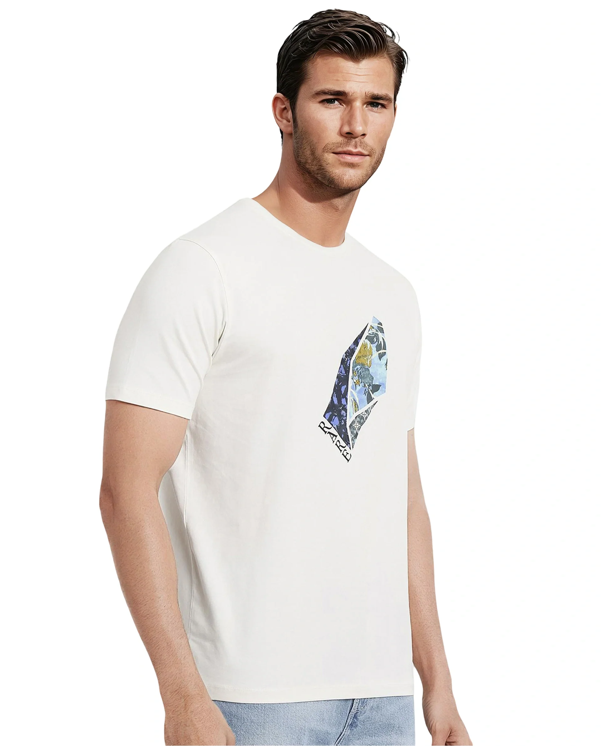 Rare Rabbit Men's Lason Off White Cotton Graphic Print Regular Fit Half Sleeve Crew Neck T-Shirt - Image 7