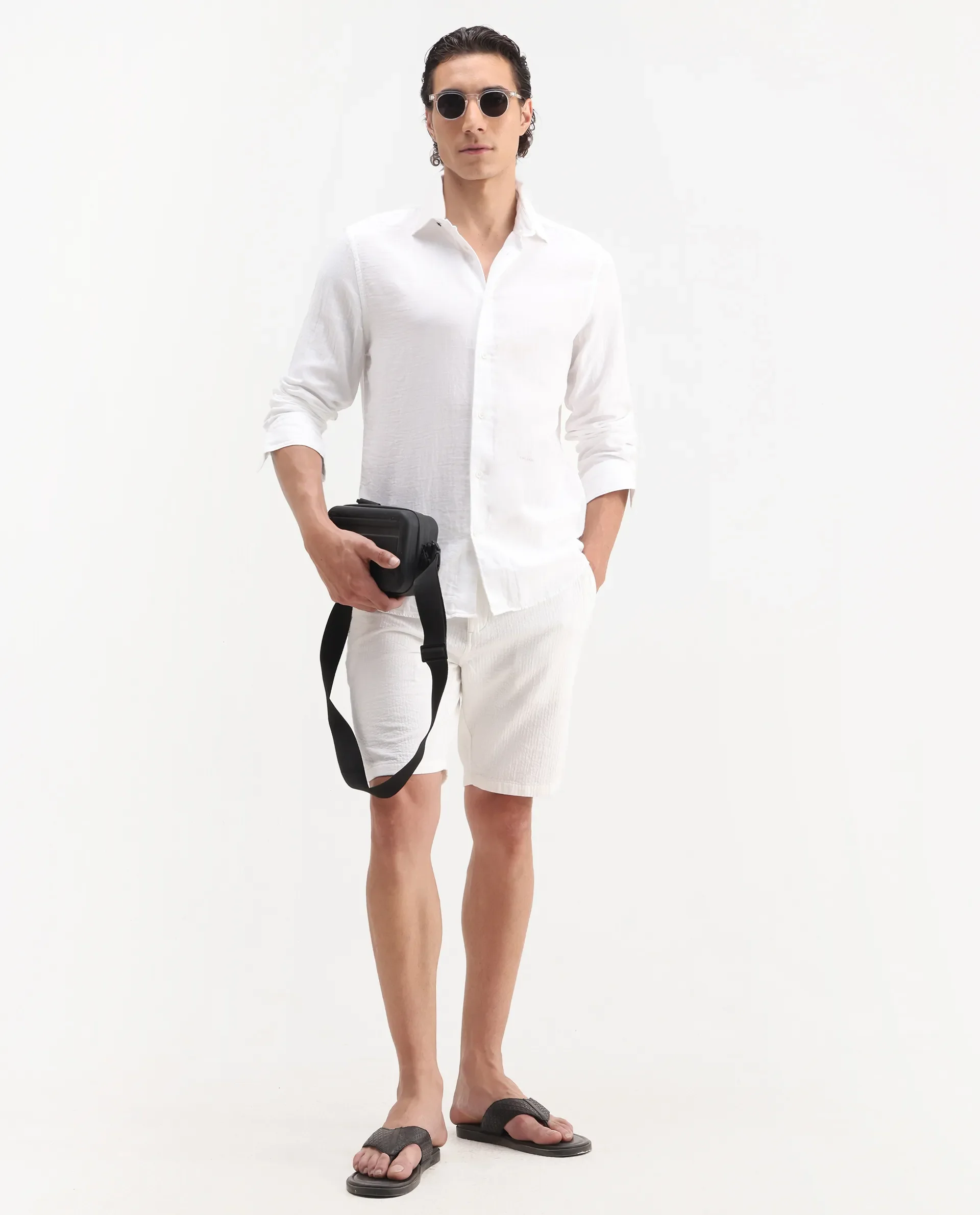 Rare Rabbit Men's Lassen Ls White Cotton Plain Relaxed Fit Full Sleeve Collared Shirt - Image 2