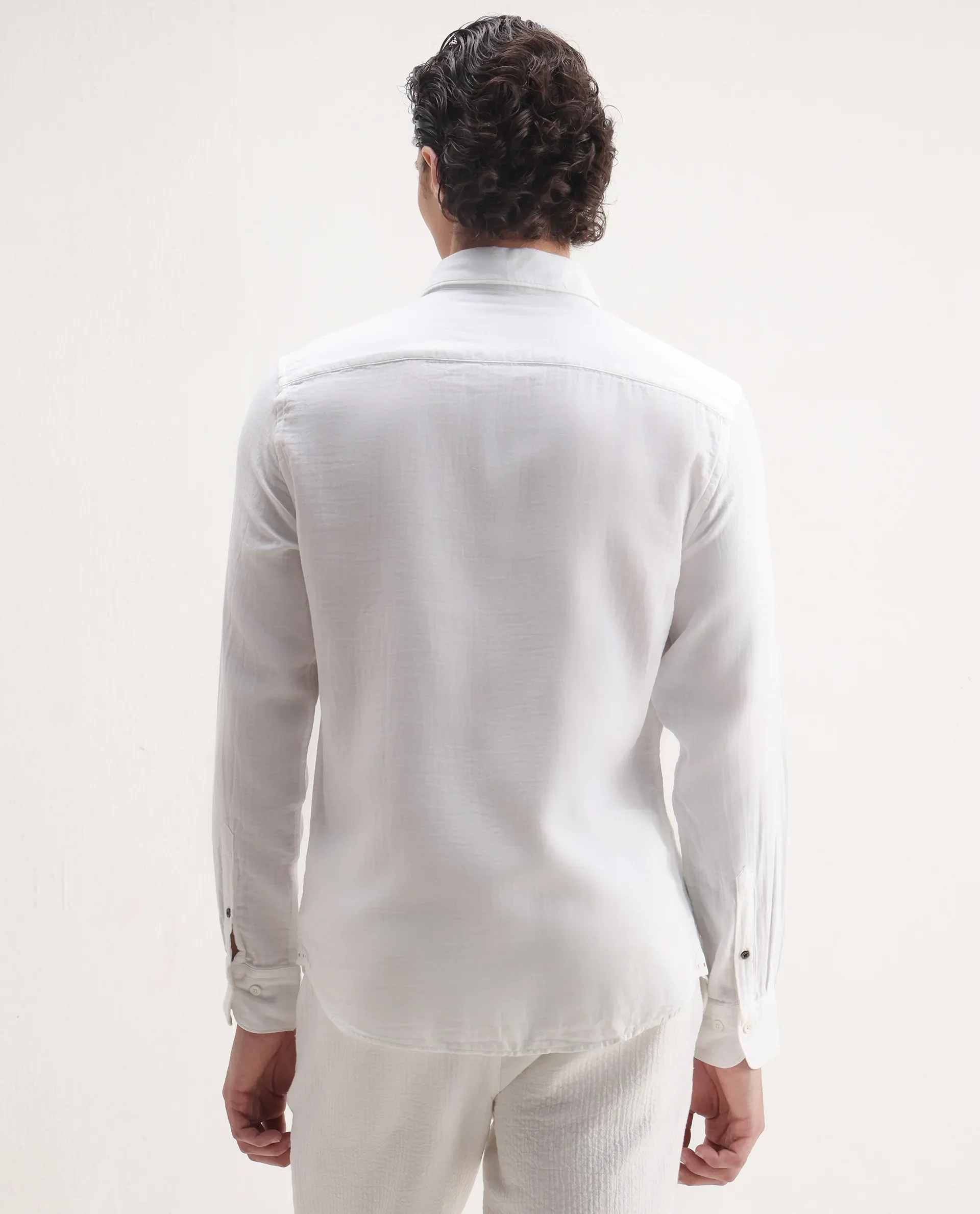 Rare Rabbit Men's Lassen Ls White Cotton Plain Relaxed Fit Full Sleeve Collared Shirt - Image 6