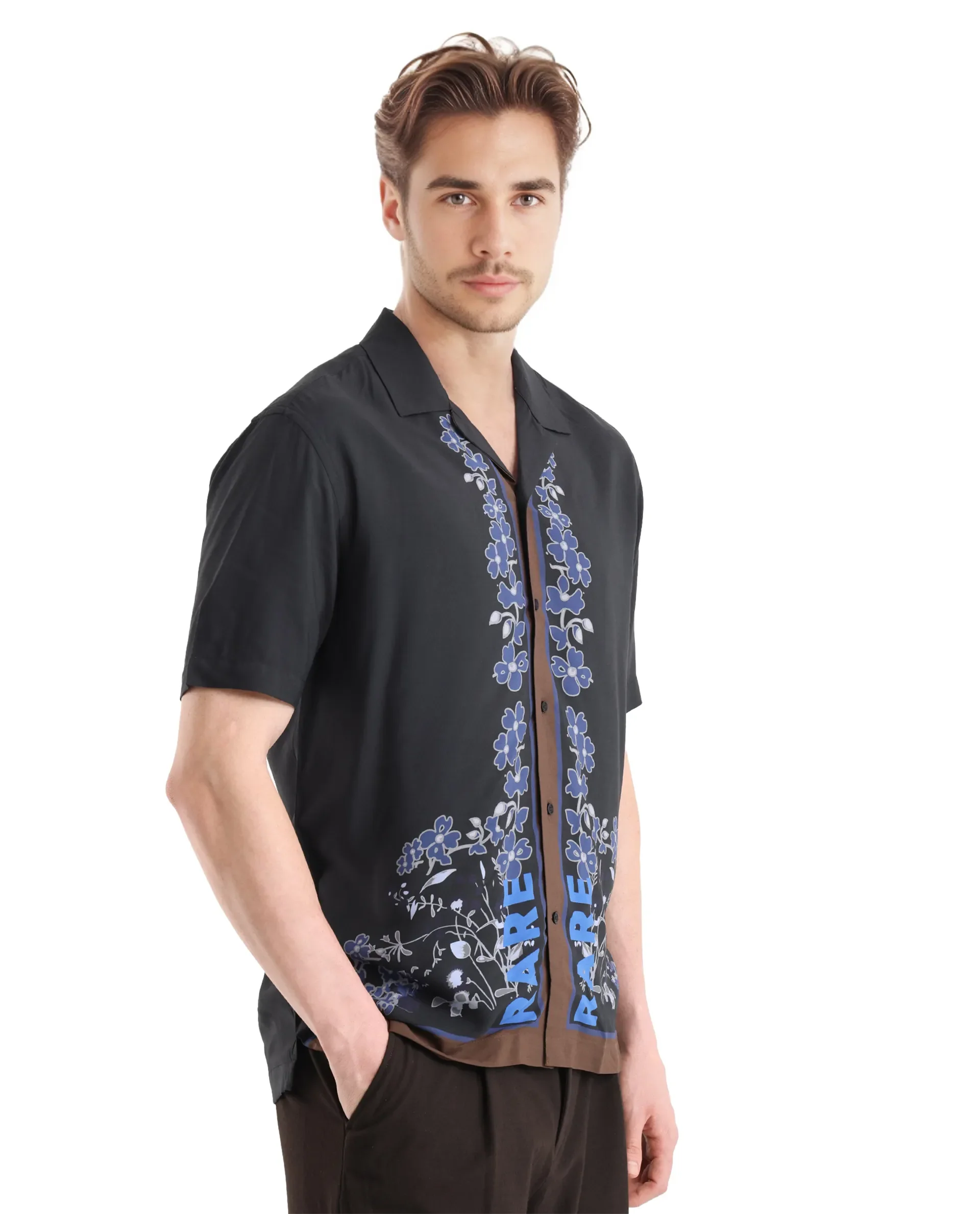 Rare Rabbit Men's Lato Black Viscose Floral Print Boxy Fit Half Sleeve Cuban Collar Shirt - Image 6
