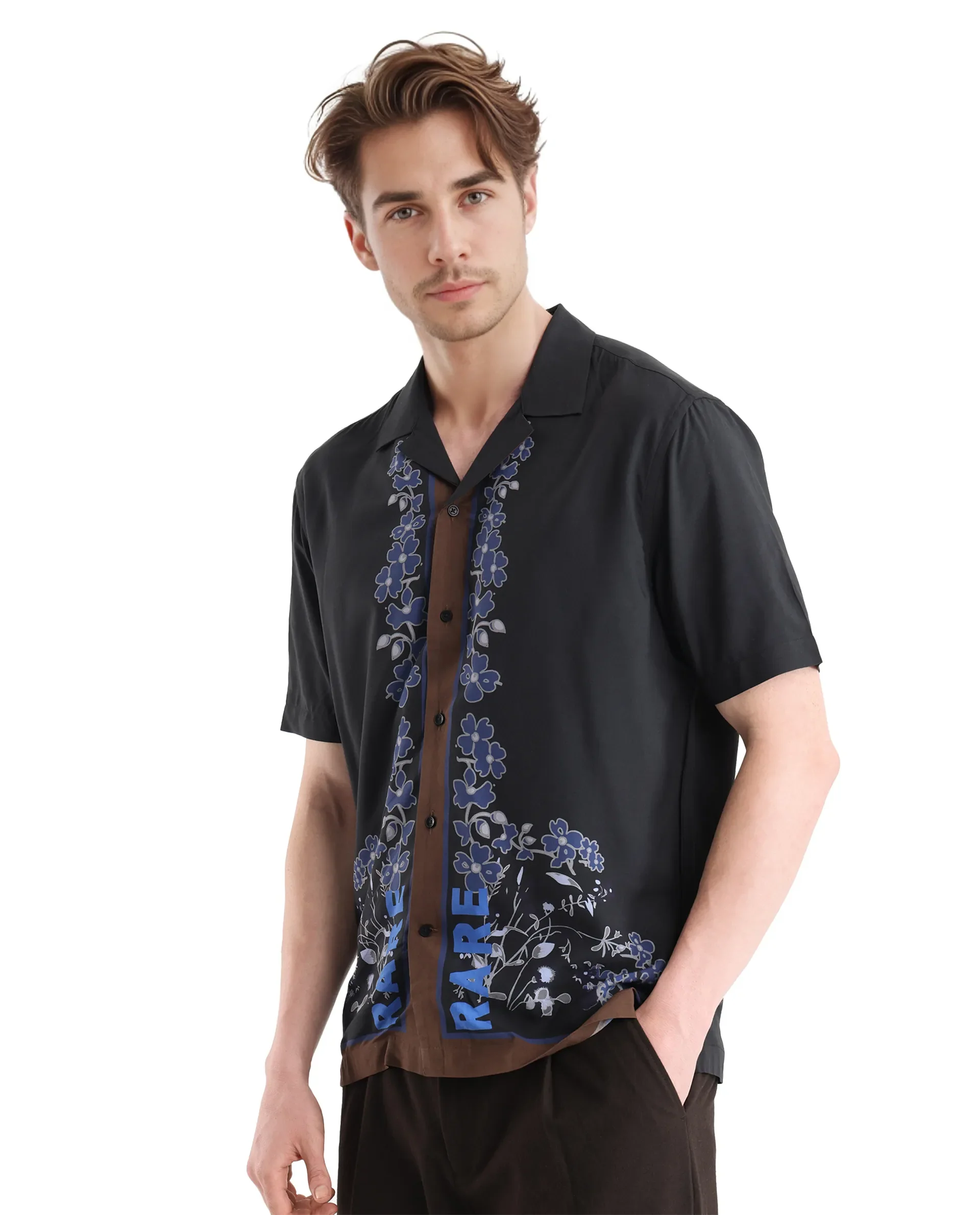 Rare Rabbit Men's Lato Black Viscose Floral Print Boxy Fit Half Sleeve Cuban Collar Shirt - Image 7