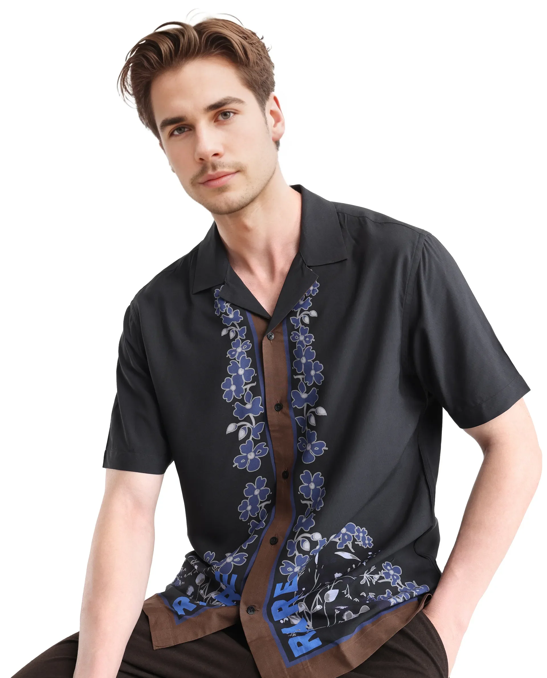 Rare Rabbit Men's Lato Black Viscose Floral Print Boxy Fit Half Sleeve Cuban Collar Shirt - Image 8