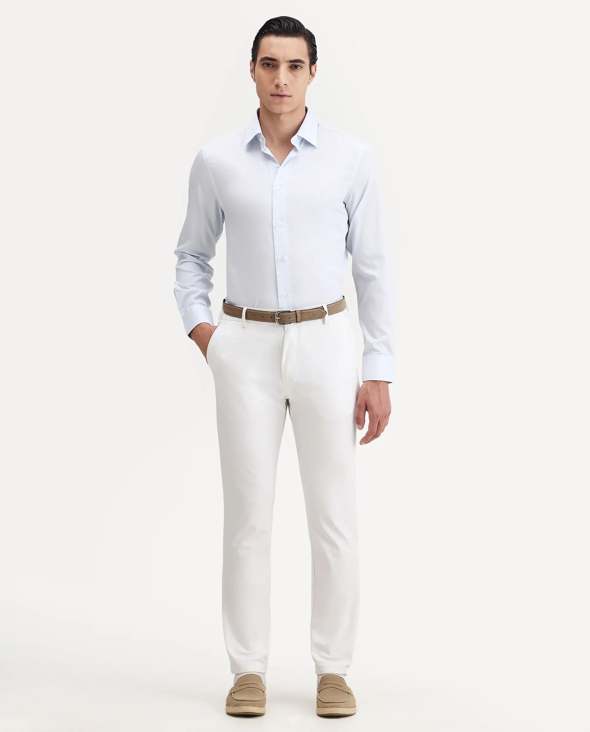 Rare Rabbit Men's Latter Light Blue Cotton Plain Regular Fit Full Sleeve Collared Shirt - Image 2