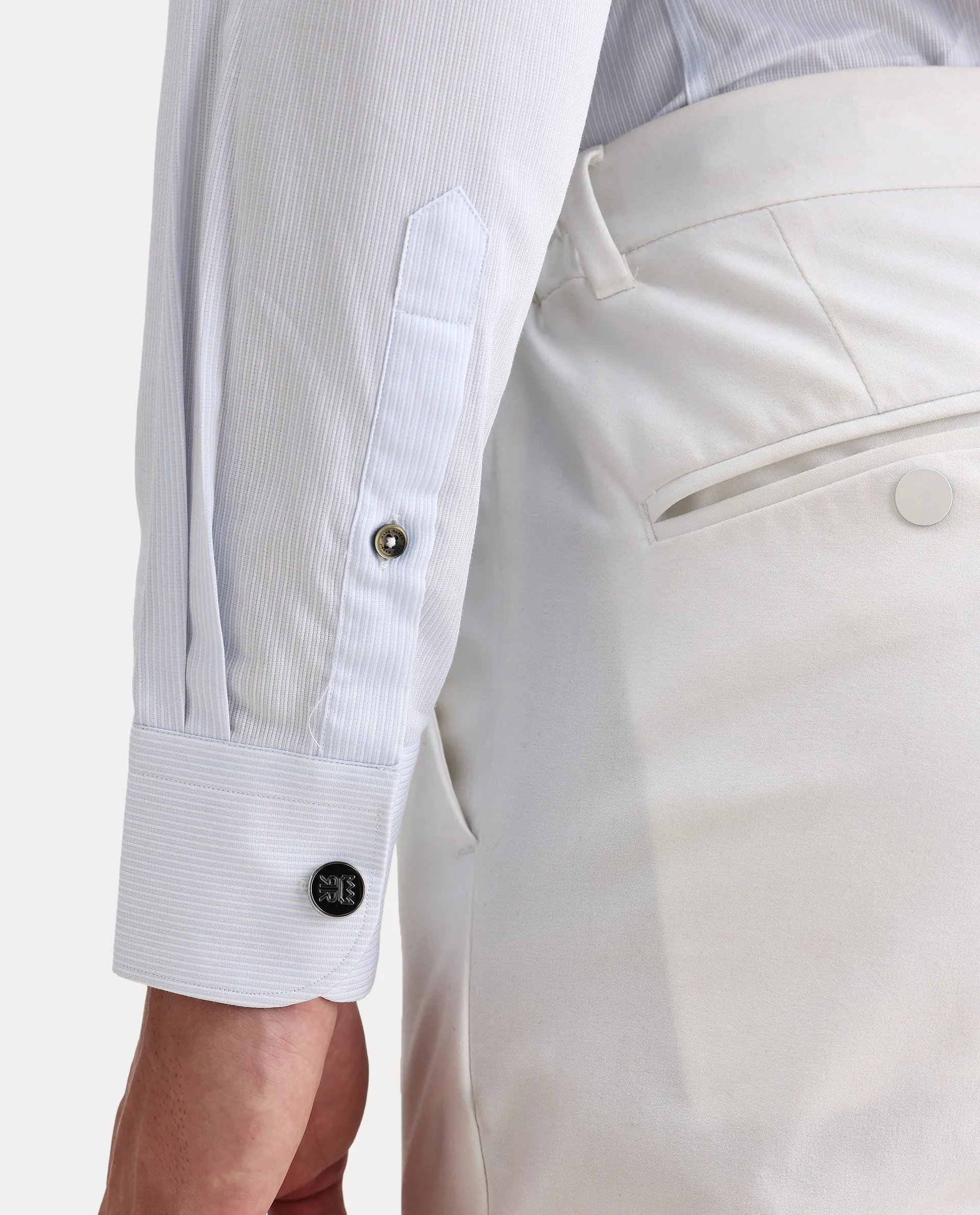 Rare Rabbit Men's Latter Light Blue Cotton Plain Regular Fit Full Sleeve Collared Shirt - Image 4