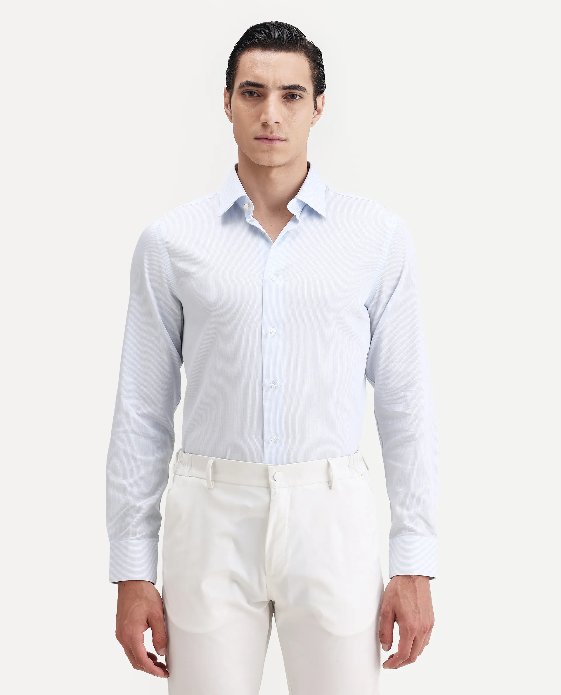 Rare Rabbit Men's Latter Light Blue Cotton Plain Regular Fit Full Sleeve Collared Shirt - Image 5