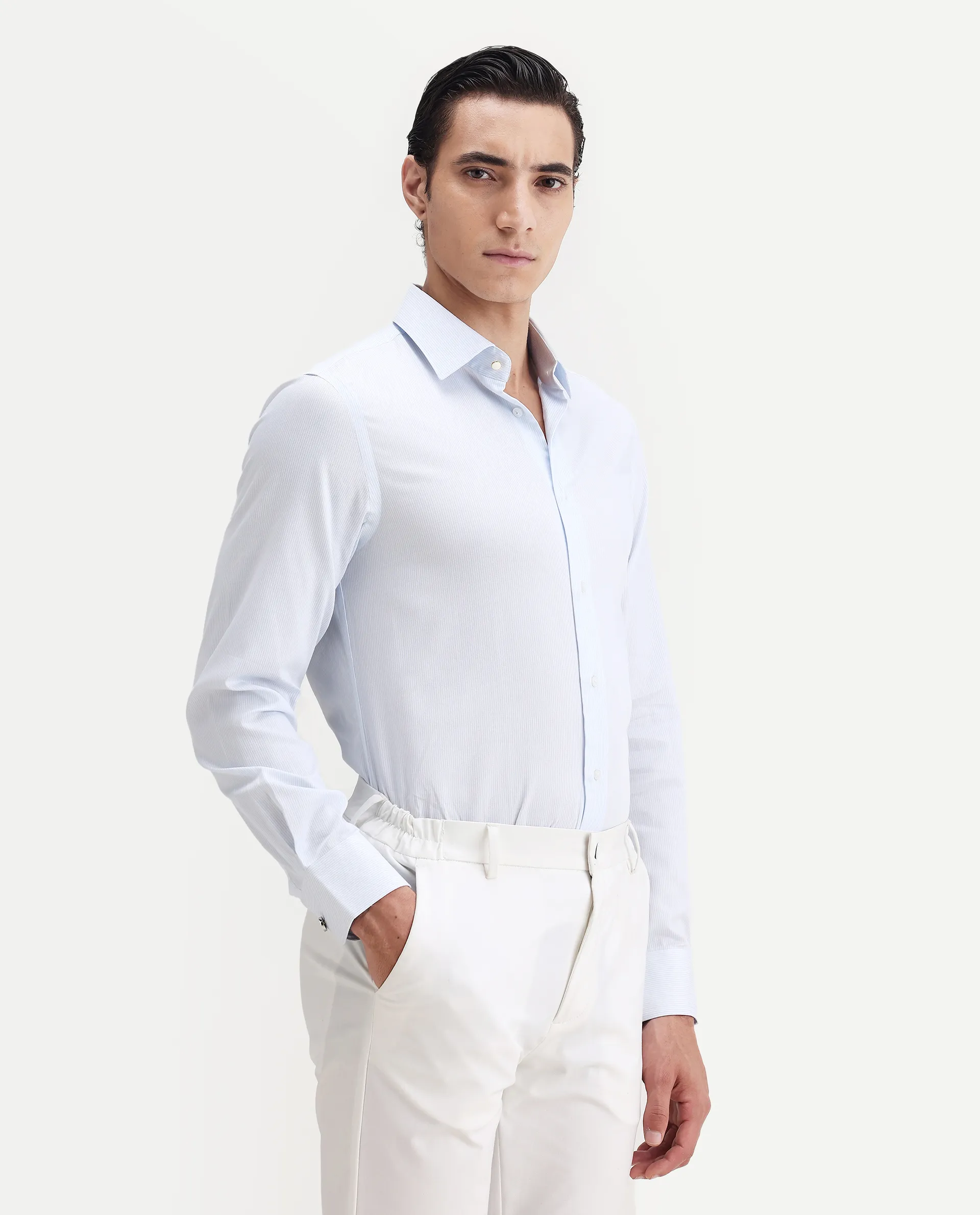 Rare Rabbit Men's Latter Light Blue Cotton Plain Regular Fit Full Sleeve Collared Shirt - Image 7