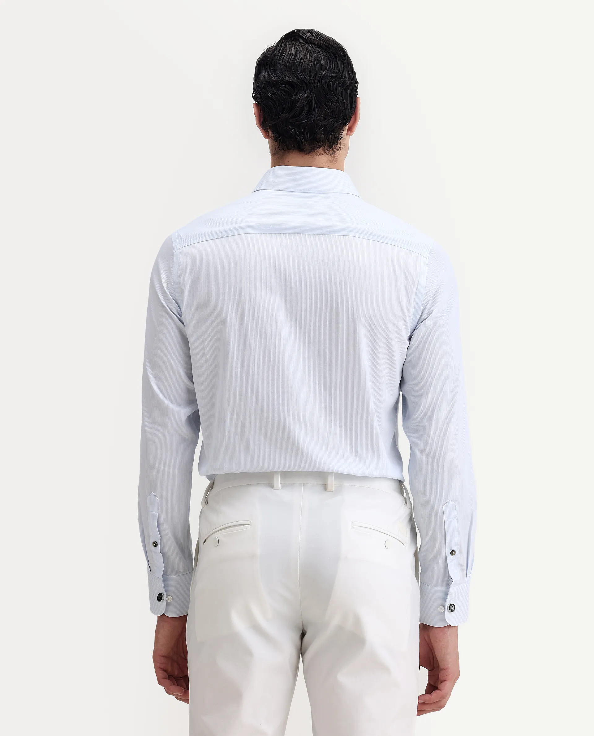 Rare Rabbit Men's Latter Light Blue Cotton Plain Regular Fit Full Sleeve Collared Shirt - Image 8