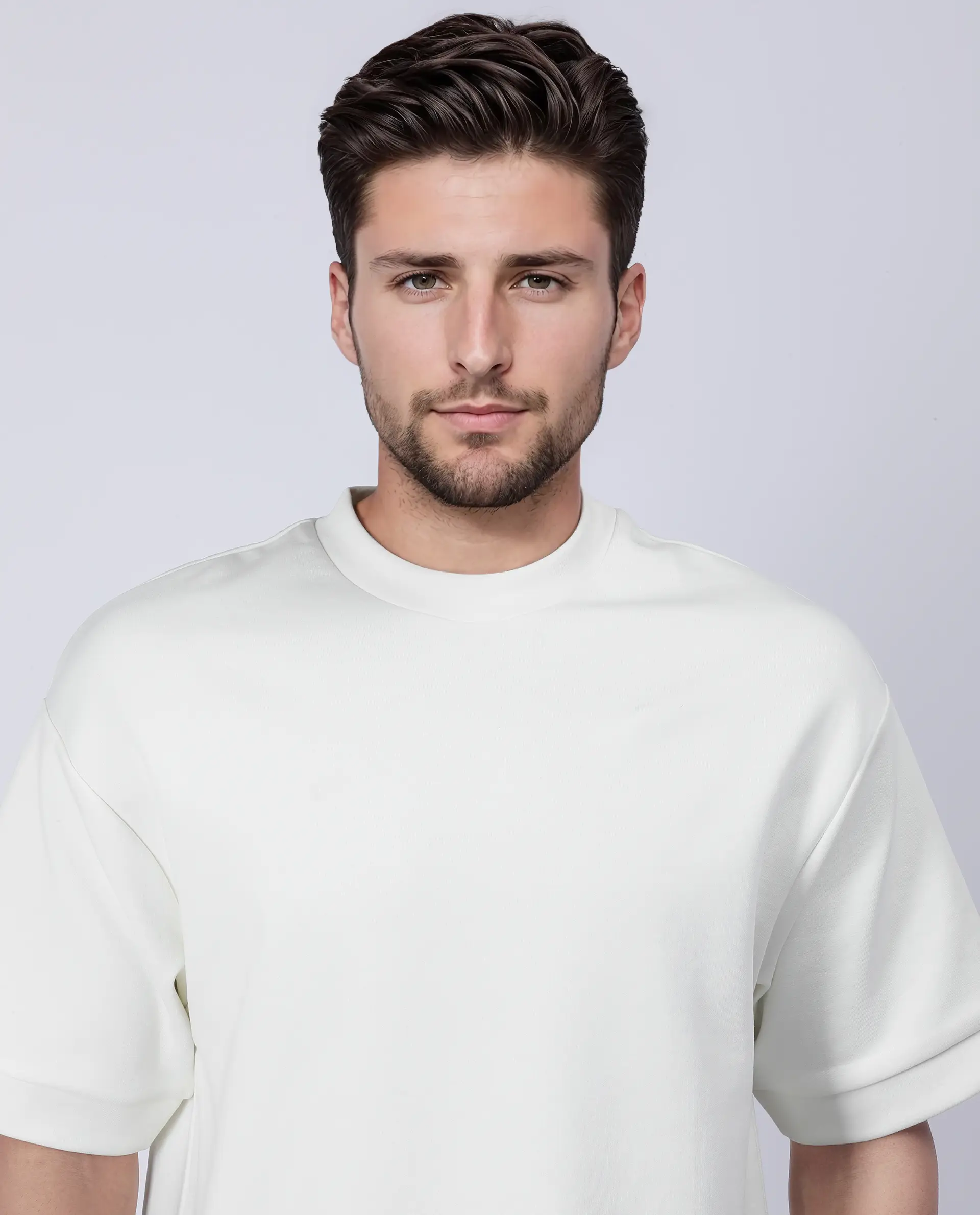 Rare Rabbit Men's Lauch Off White Cotton Blend Plain Oversized Fit Half Sleeve Crew Neck T-Shirt - Image 6