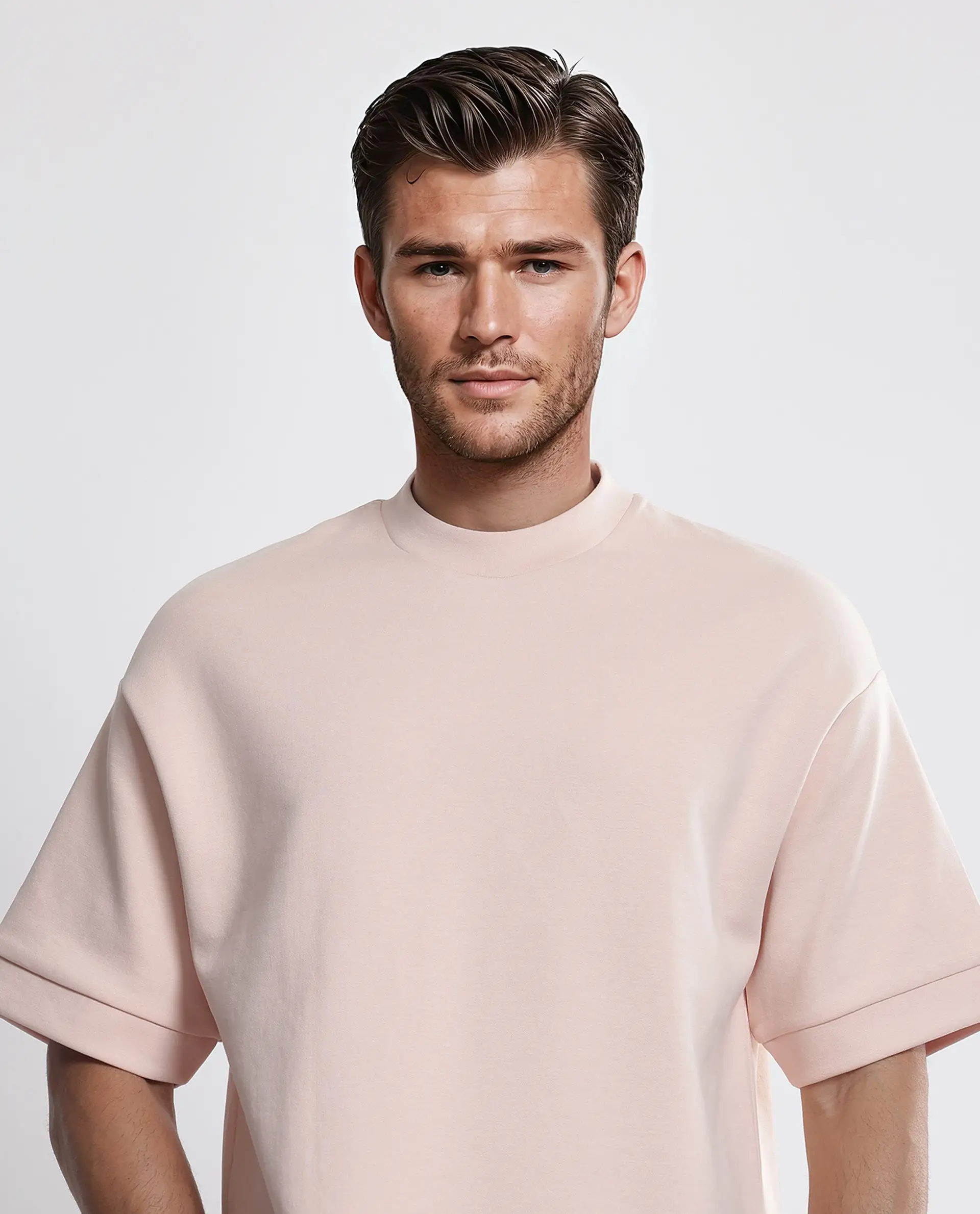 Rare Rabbit Men's Lauch Pastel Orange Cotton Blend Plain Oversized Fit Half Sleeve Crew Neck T-Shirt - Image 8