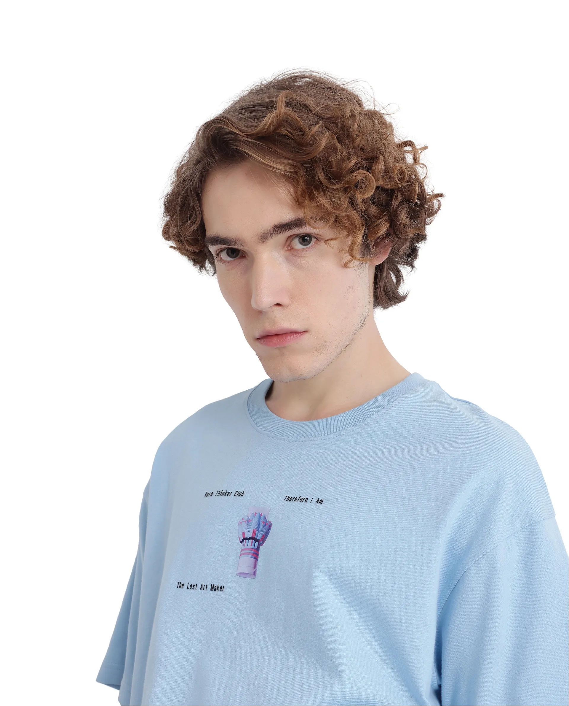 Rare Rabbit Men's Laun Light Blue Cotton Hd Print Oversized Fit Half Sleeve Crew Neck T-Shirt - Image 10
