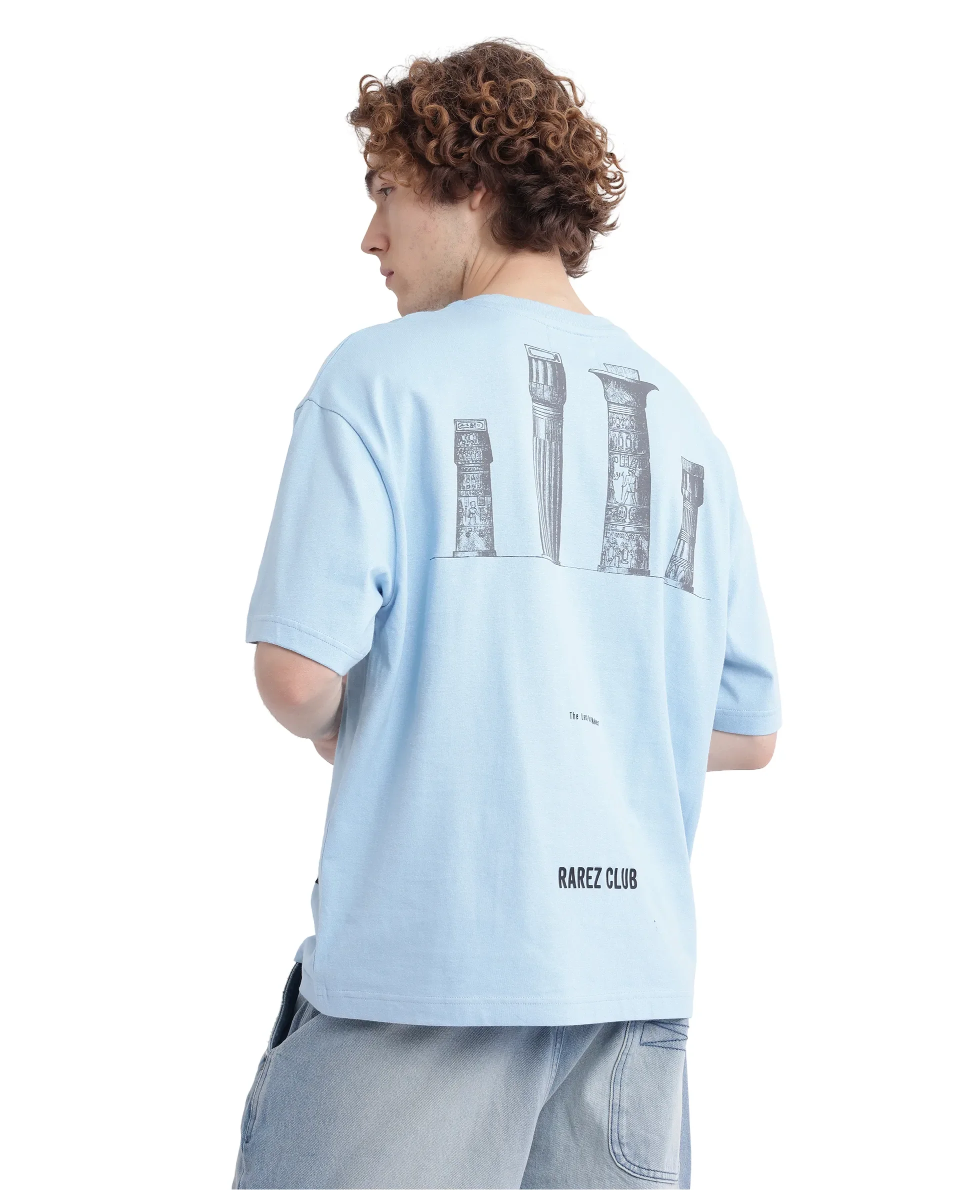 Rare Rabbit Men's Laun Light Blue Cotton Hd Print Oversized Fit Half Sleeve Crew Neck T-Shirt - Image 5