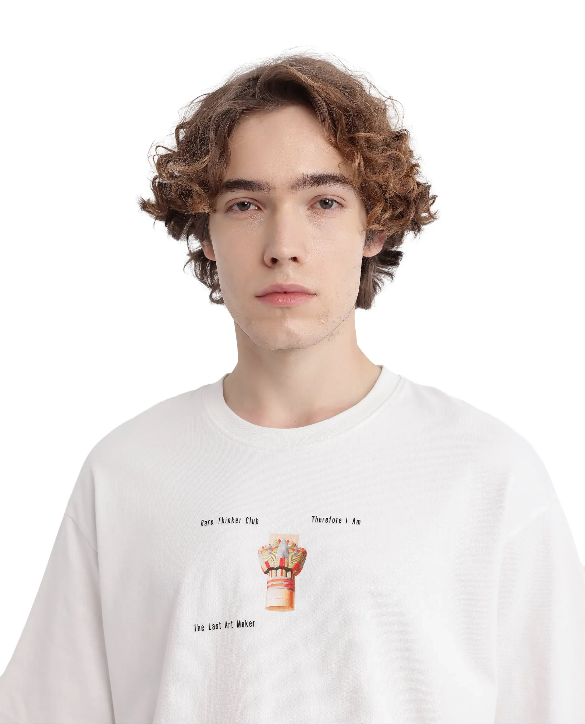 Rare Rabbit Men's Laun Off White Cotton Hd Print Oversized Fit Half Sleeve Crew Neck T-Shirt - Image 3